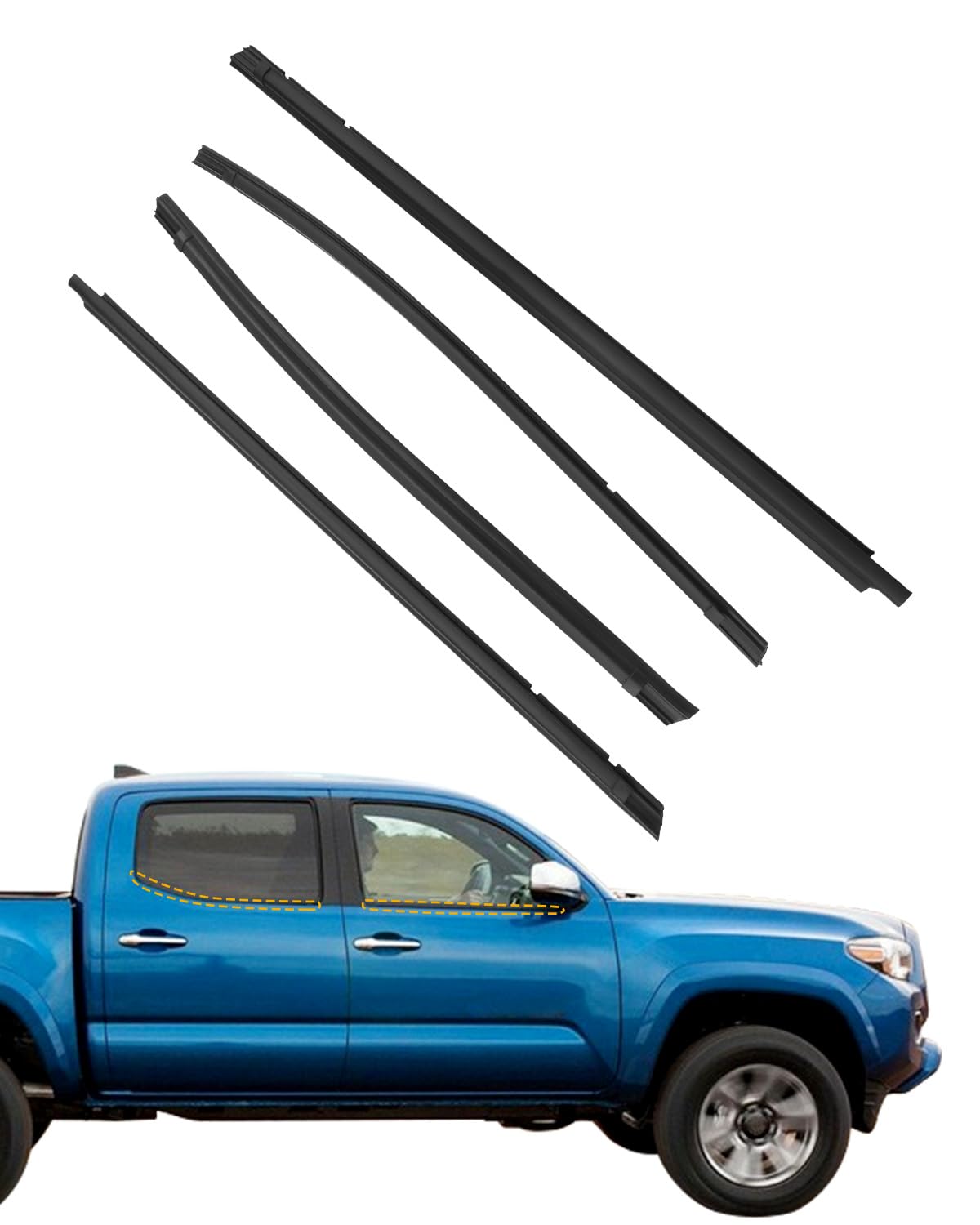 Window Trim Seal, Weather Strip Belt Set, Compatible with 2005-2015 Toyota Tacoma Double Cab, 68161-04050 68162-04050 68163-0402