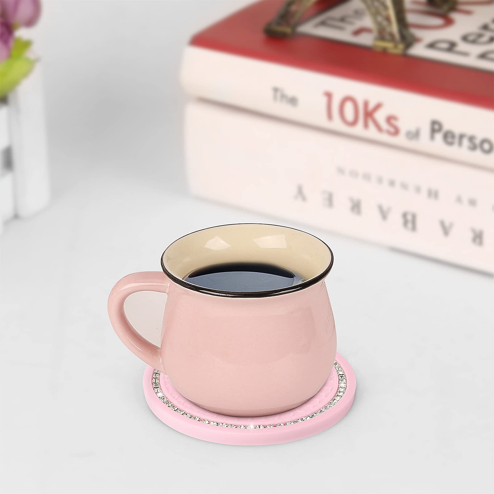 2 Pack Bling Car Cup Holders Universal, 2.75 Inch Silicone Anti Slip Cup Coaster Embedded In Ornaments Coaster, Crystal Rhinesto