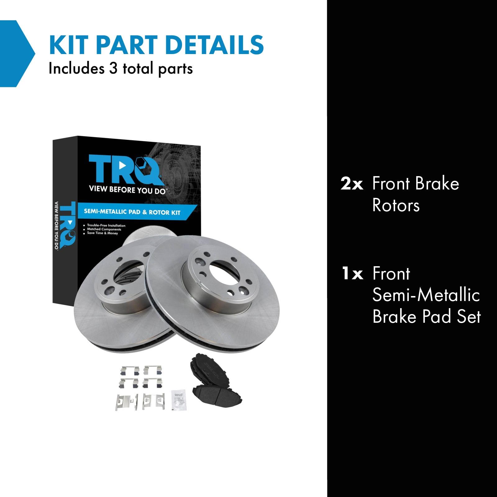 Trq Front Brake Pad & Rotor Kit Brake Pads Brake Rotor Semi-Metallic Compatible With 1998-2002 Ford Crown Victoria Lincoln Town