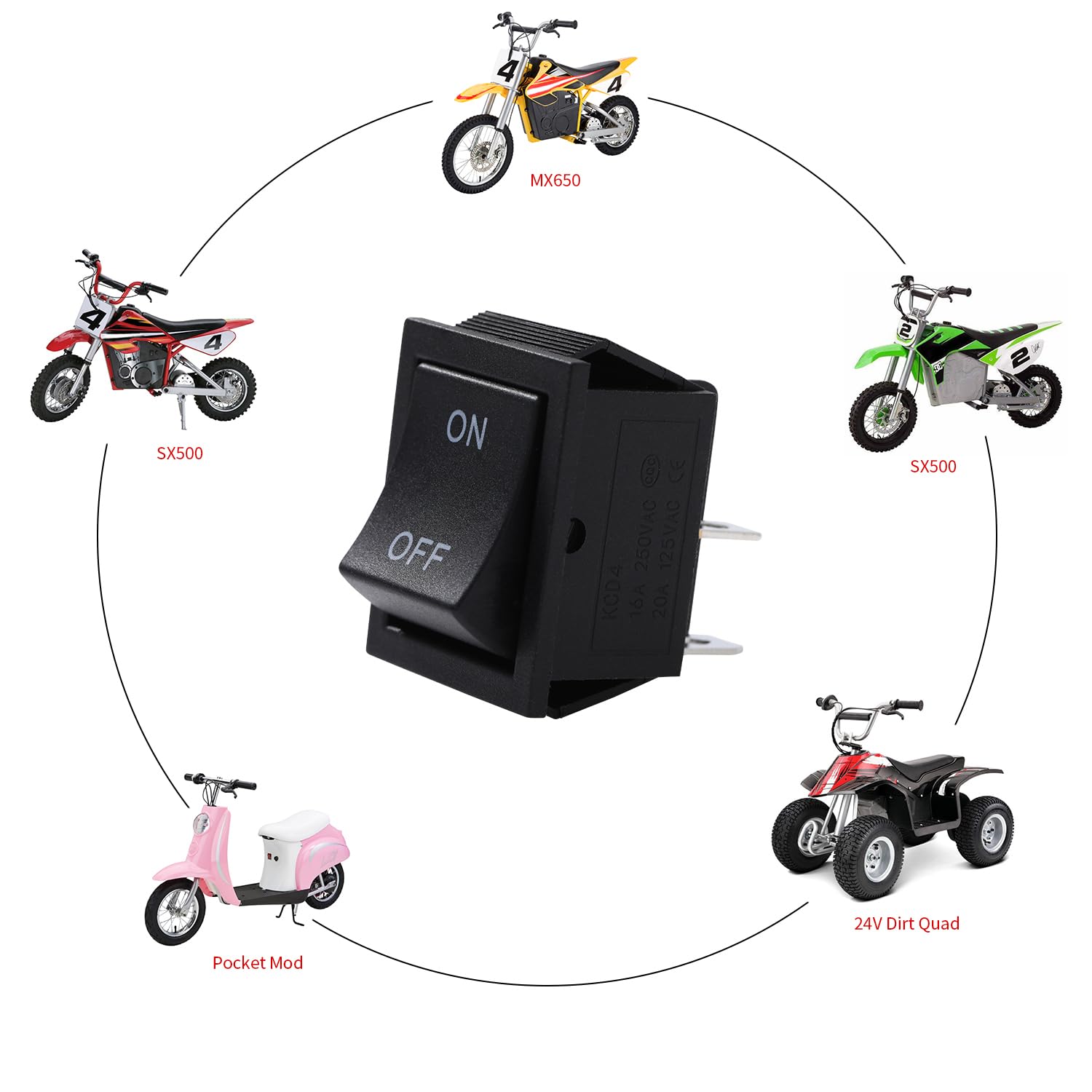 Kamier On Off Power Reset Switch For Razor Mx650 Mx500 Sx500 Mcgrath Dirt Bike Dirt Quad 4 Wheeler Atv Pocket Mod Ecosmart Metro Electric Scooter Off Road Motocross Bike Parts Kcd4 16A 250V 20A 125V