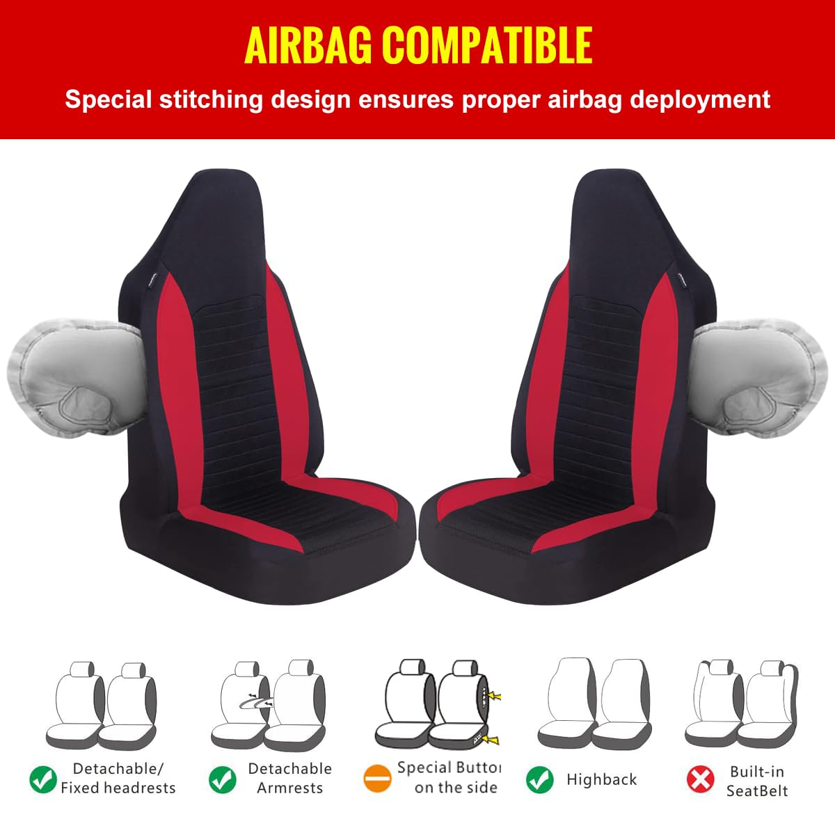 Autoyouth Car Seat Covers - Achieve The Perfect Combination Of Style And Protection With Universal Fit For Sedan, Truck, Suv - Black Red