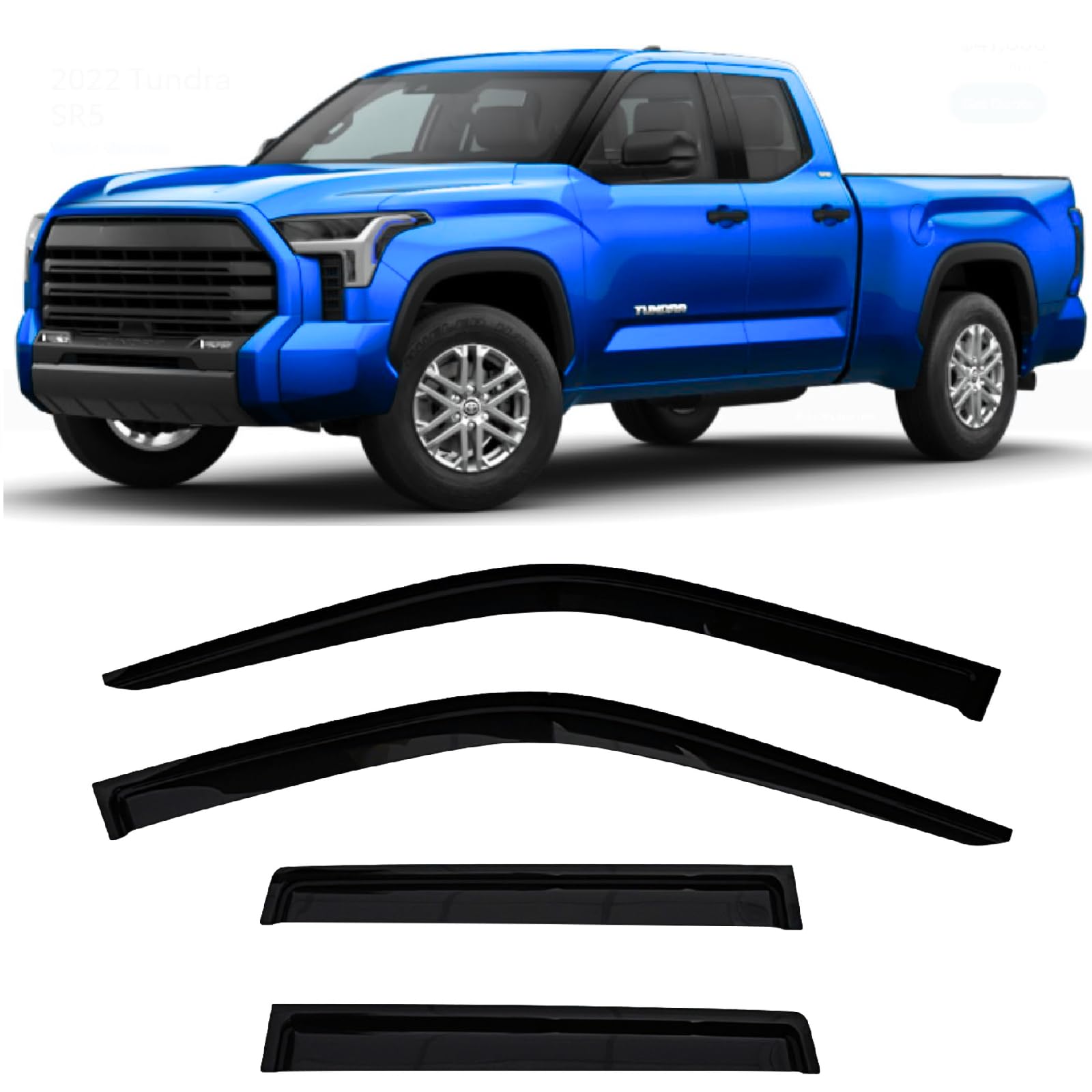 2022-2025 Tape-On Side Window Visor Deflectors For Toyota Tundra Double Cab Rain Guards Sr Sr5 Limited Smoke Tinted Protectors 2