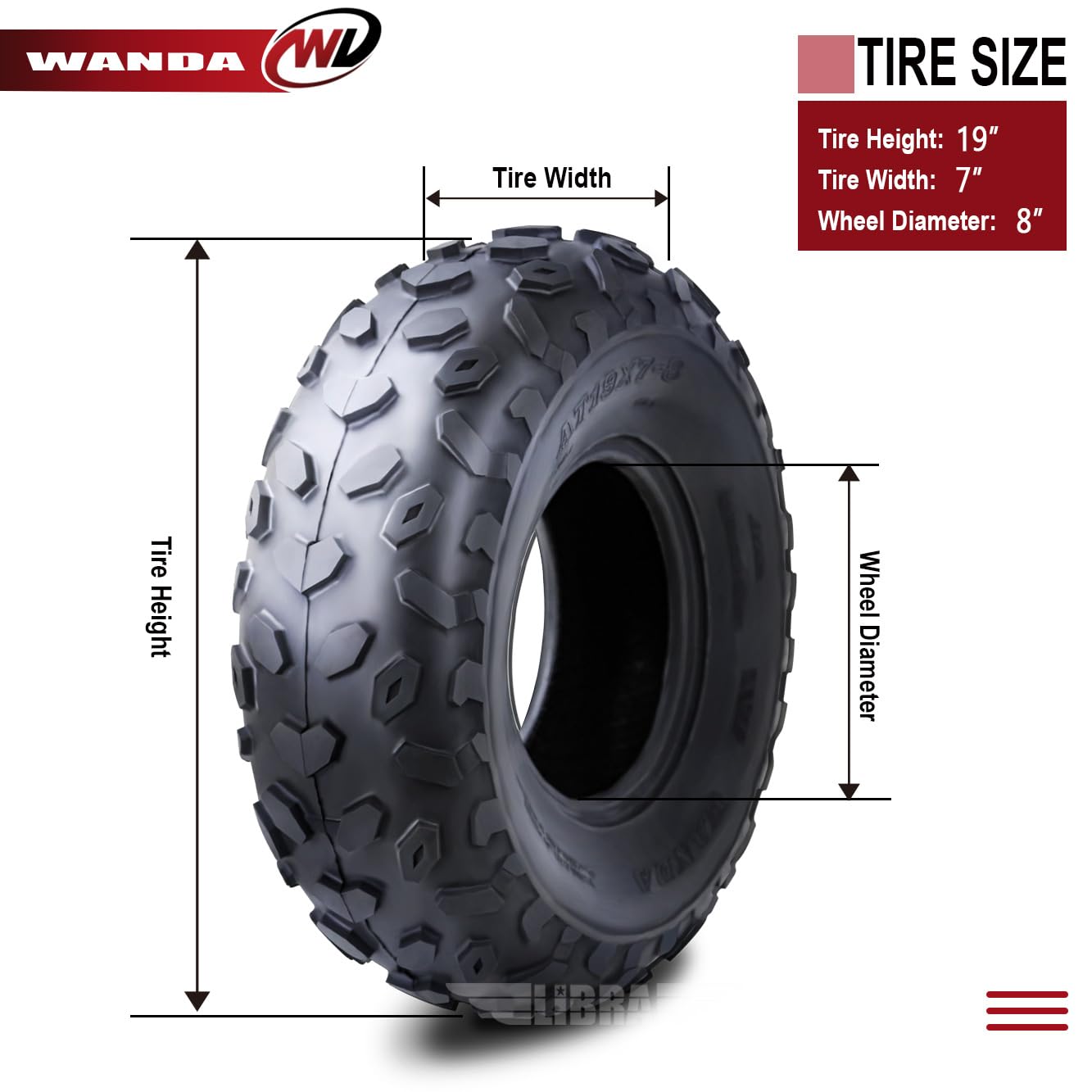 Wanda 2 New Sport Atv Tires 19X7-8 4Pr - 10038