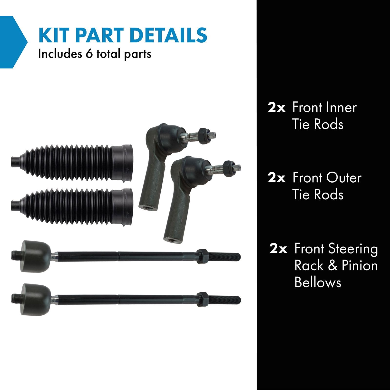 Trq Front Steering Kit Steering Rack & Pinion Bellow Tie Rod Compatible With 2009-2012 Ford Escape