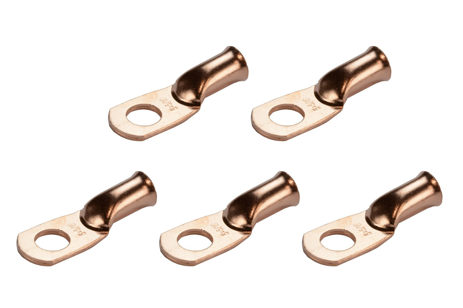 Temco 5 Pack Bare Copper Welding Battery Cable Ends, Lugs Terminal 6 Awg 5/16'' Hole (6 Awg To 1/0 Awg Options Available)