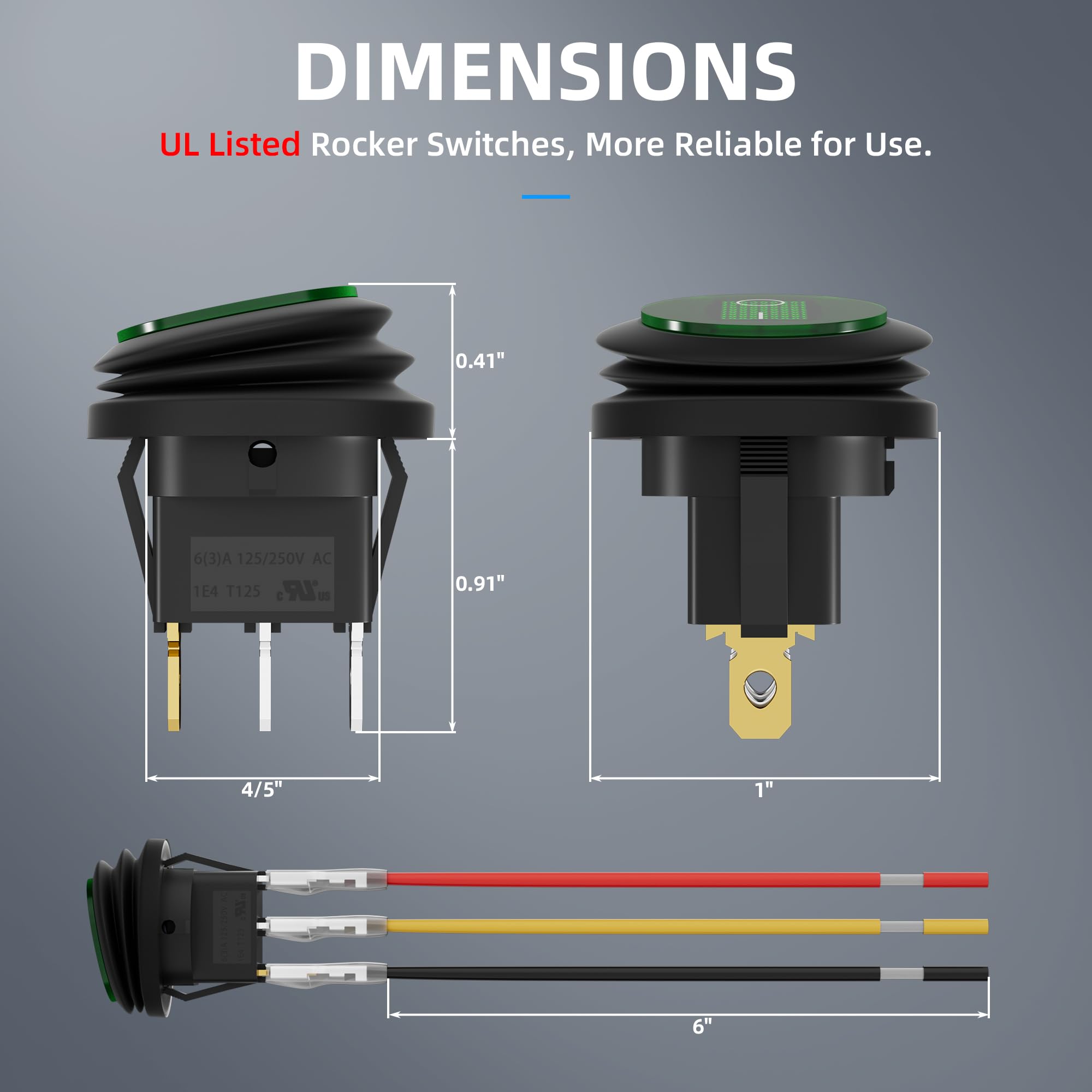 Daiertek Round Toggle Switch Green Led [Ul Listed] 12V 20A Waterproof Rocker Switch 3 Pin Spst Lighted On Off Marine Switch For
