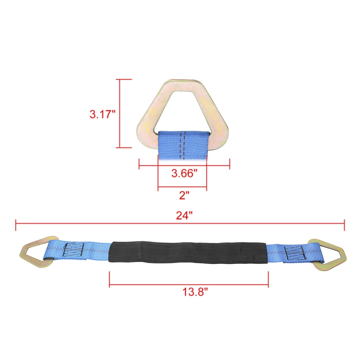 Novelbee 4 Pack Of 24 X 2'' Axle Strap With Protective Sleeve And D-Ring For Securing Car Transport (Blue)