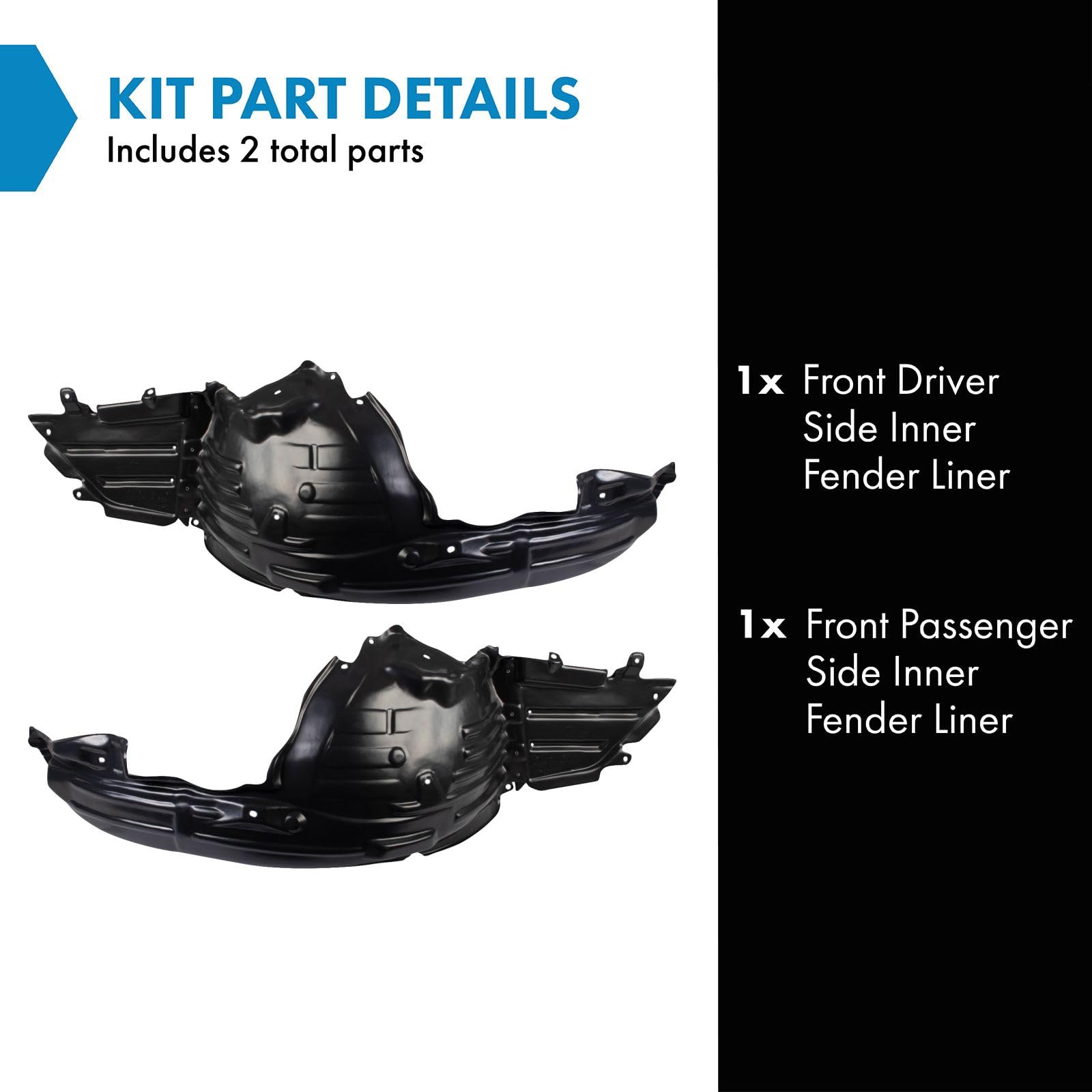 Trq Front Inner Fender Liner Set Compatible With 2017-2022 Subaru Impreza Su1248128 Su1249128