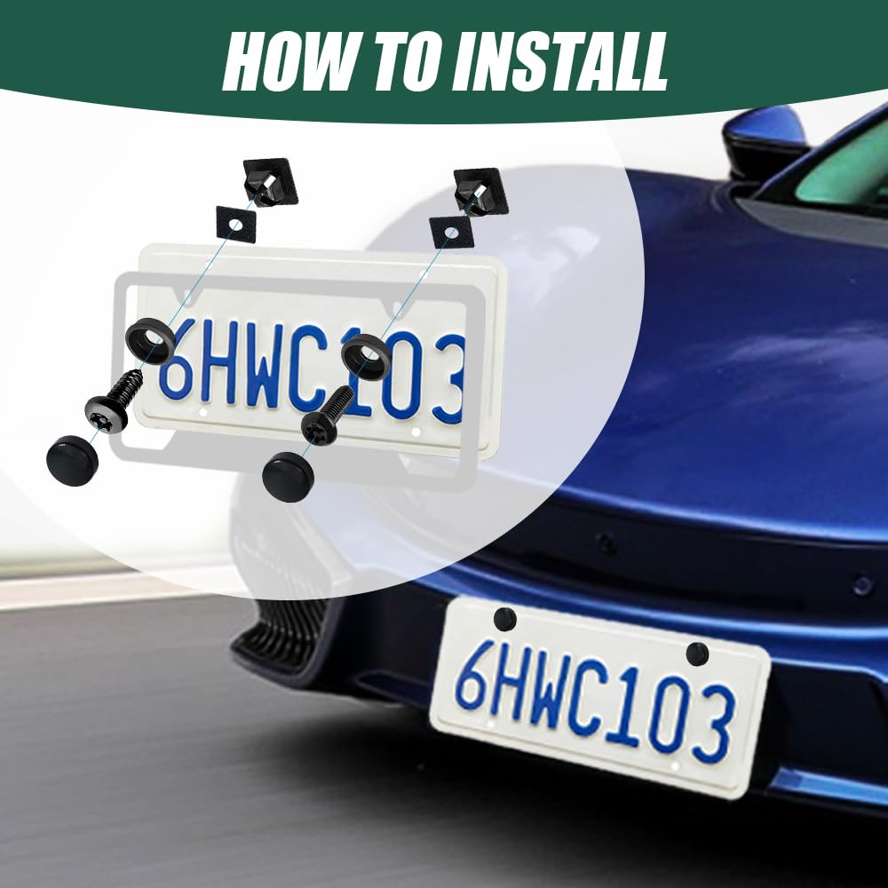 Anti Theft License Plate Screws Kits, Tamper Resistant Licence Plate Kit, 1/4'(M6) Security Screws, Rust Proof Stainless Steel Bolts Fasteners Kit For Front Rear Frame Holder Mounting