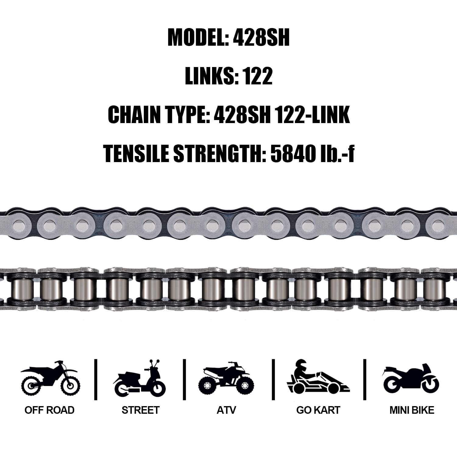 DYCTAHO 428H Motorcycle Chain 122 Link Heavy Duty Drive Chain with Free Chain Breaker 5 Connecting Master Link for 125cc 150cc 2