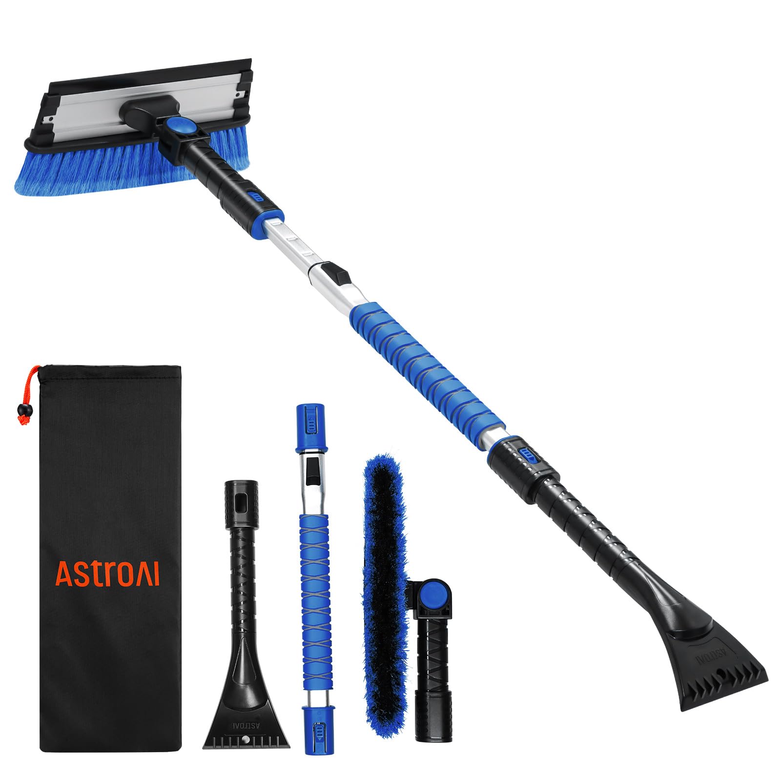 Astroai 47.2'' Ice Scrapers For Car Windshield, 3 In 1 Sturdy Snow Brush With Squeegee, 10 Adjustable Length Settings, Extendabl