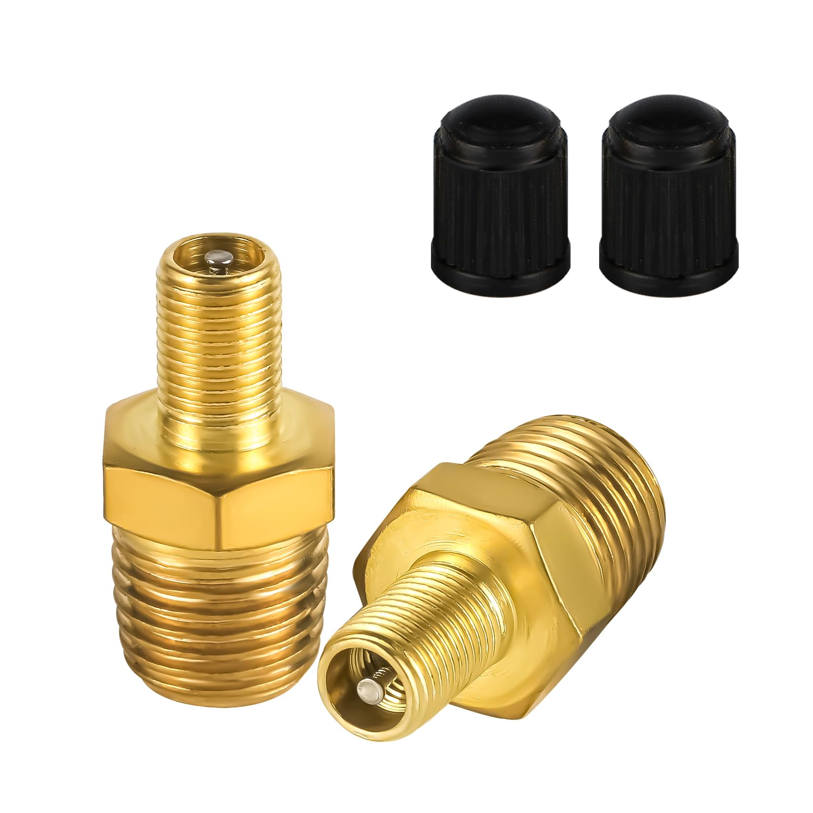 Nqeuepn 2Pcs Brass Air Inflator Adapter, 1/4'' Npt (M) To Standard Valve For Schrader (M) Tire Inflator Connector For Auto Tyre