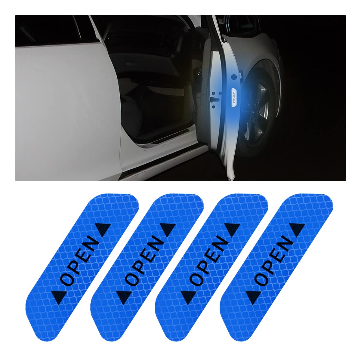 4Pcs Reflective Open Prompt Stickers For Car Door, 3.6 Inch Auto Safety Warning Decals, Night Visibility Anti-Collision Protecti