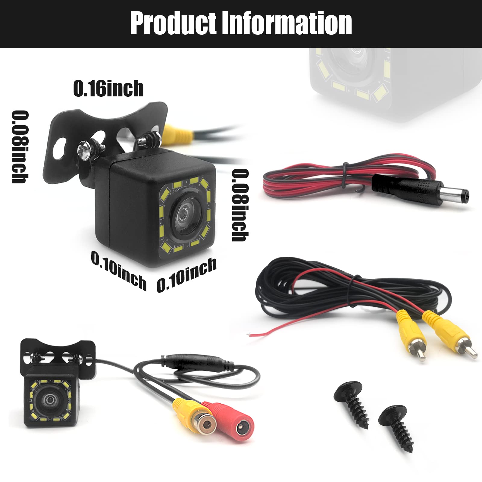 Quicto Car Backup Camera, Waterproof Ultra Hd 12 Led Night Vision Rear View Camera, 170 Wide View Angle Long License Plate Frame