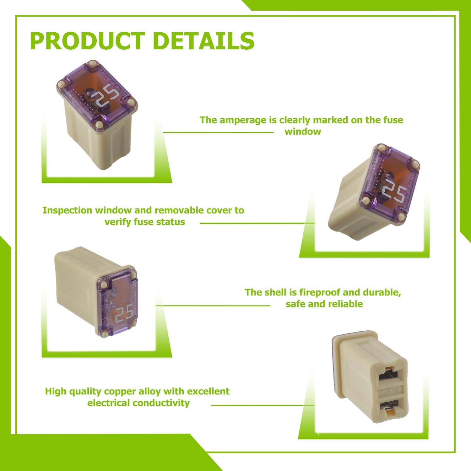 EPLZON 25A 25AMP 32V FMM MCASE 608825 Micro Cartridge Fuses Low-Profile Fuses Kit(Pack of 10pcs)