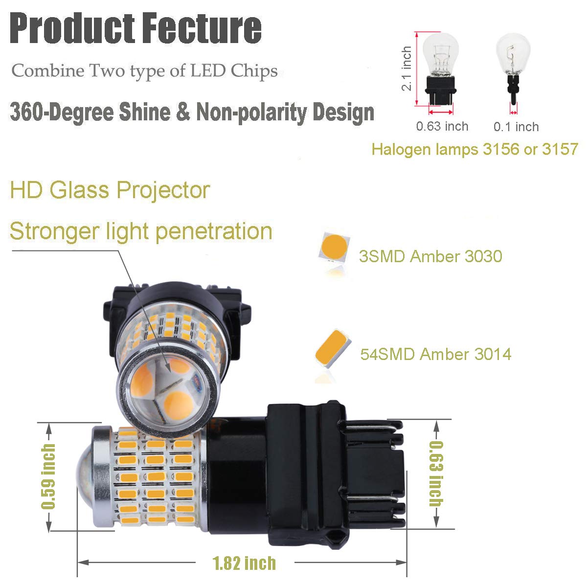 Ibrightstar 3157 Led Bulb Amber Yellow, 3157A Led Turn Signal Bulbs Super Bright For Rear Front Turn Signal Blinker Lights Brake