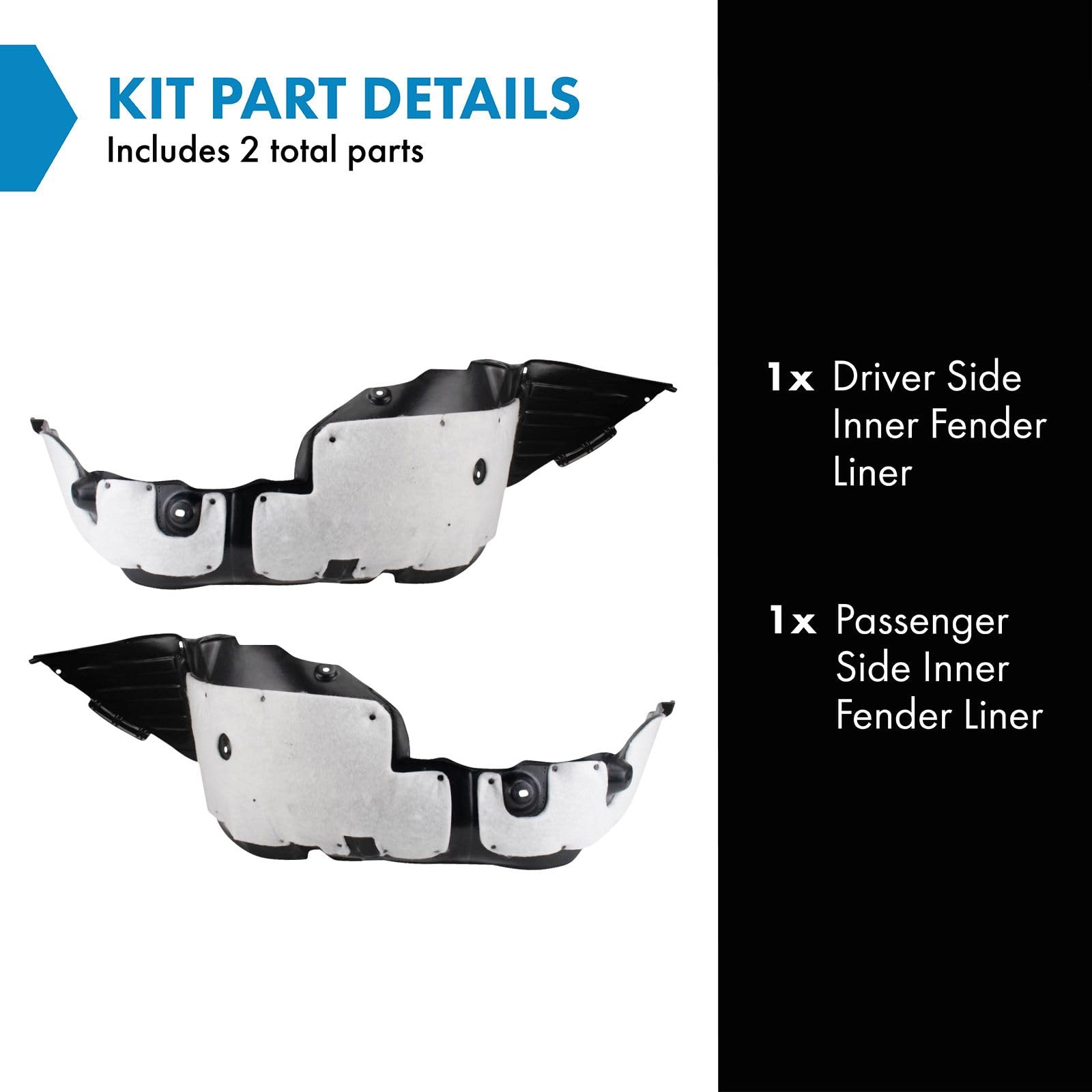 Trq Inner Fender Liner Set Compatible With 2012-2014 Hyundai Azera Hy1248166 Hy1249166