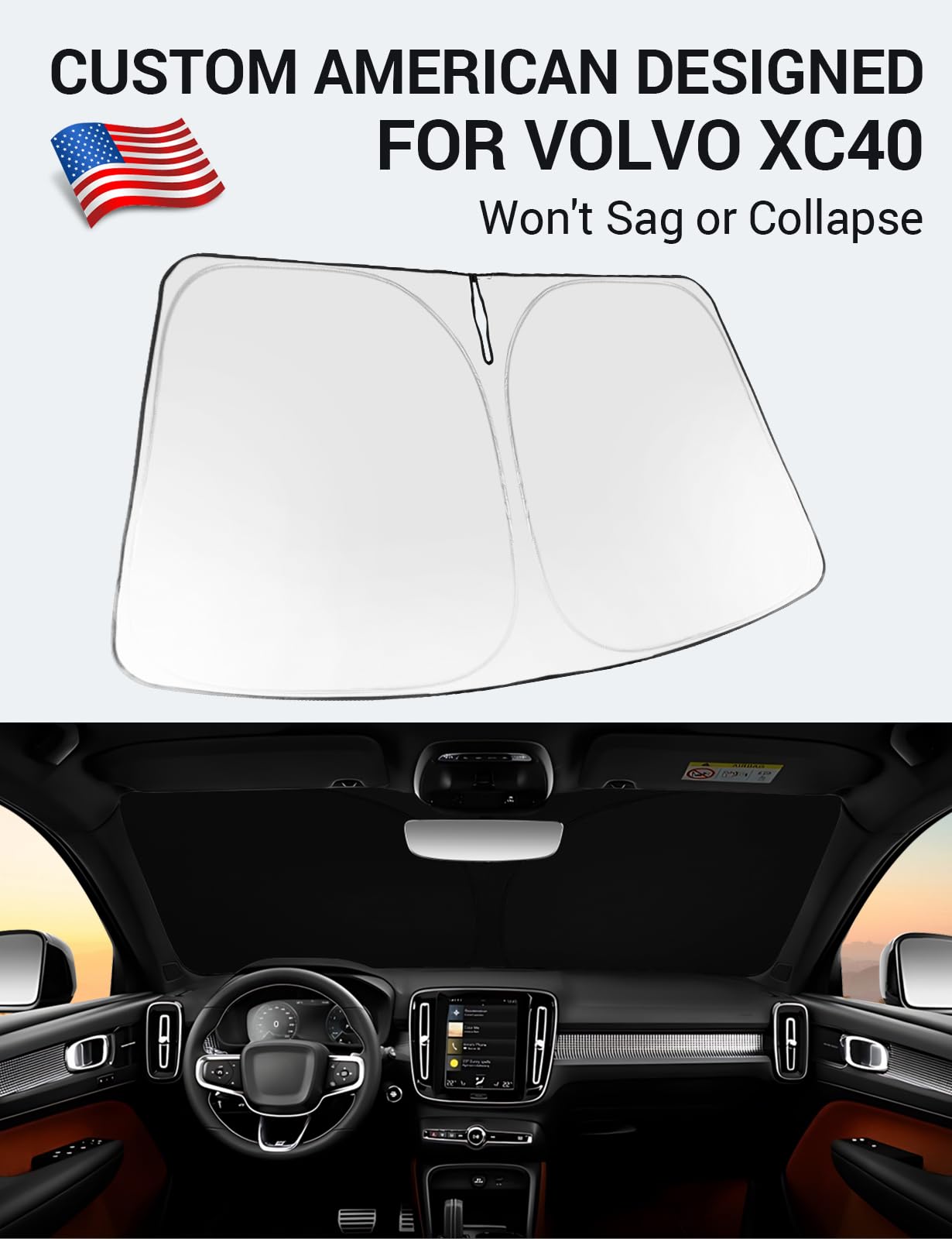 Proadsy 2025 Upgrade Windshield Sun Shade Custom Fit Volvo Xc40 2019-2025 Foldable Front Sunshade Protector Sun Visor Blocks Uv