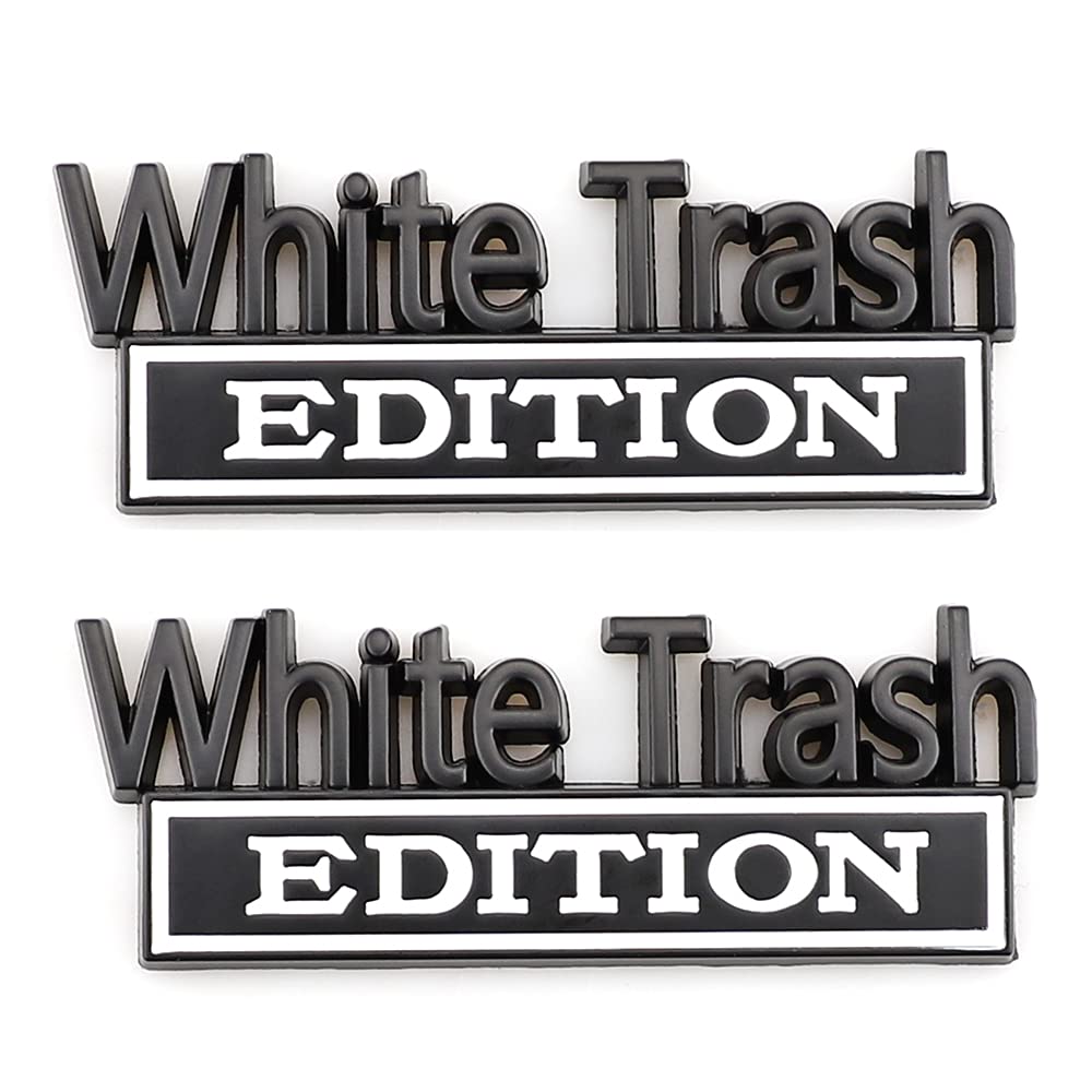 Carrun 2 Pcs White Trash Edition Emblem Car Side Rear Front Hood Trunk Door Fender Bumper Metal Badge 3D Decal Sticker Fit For F