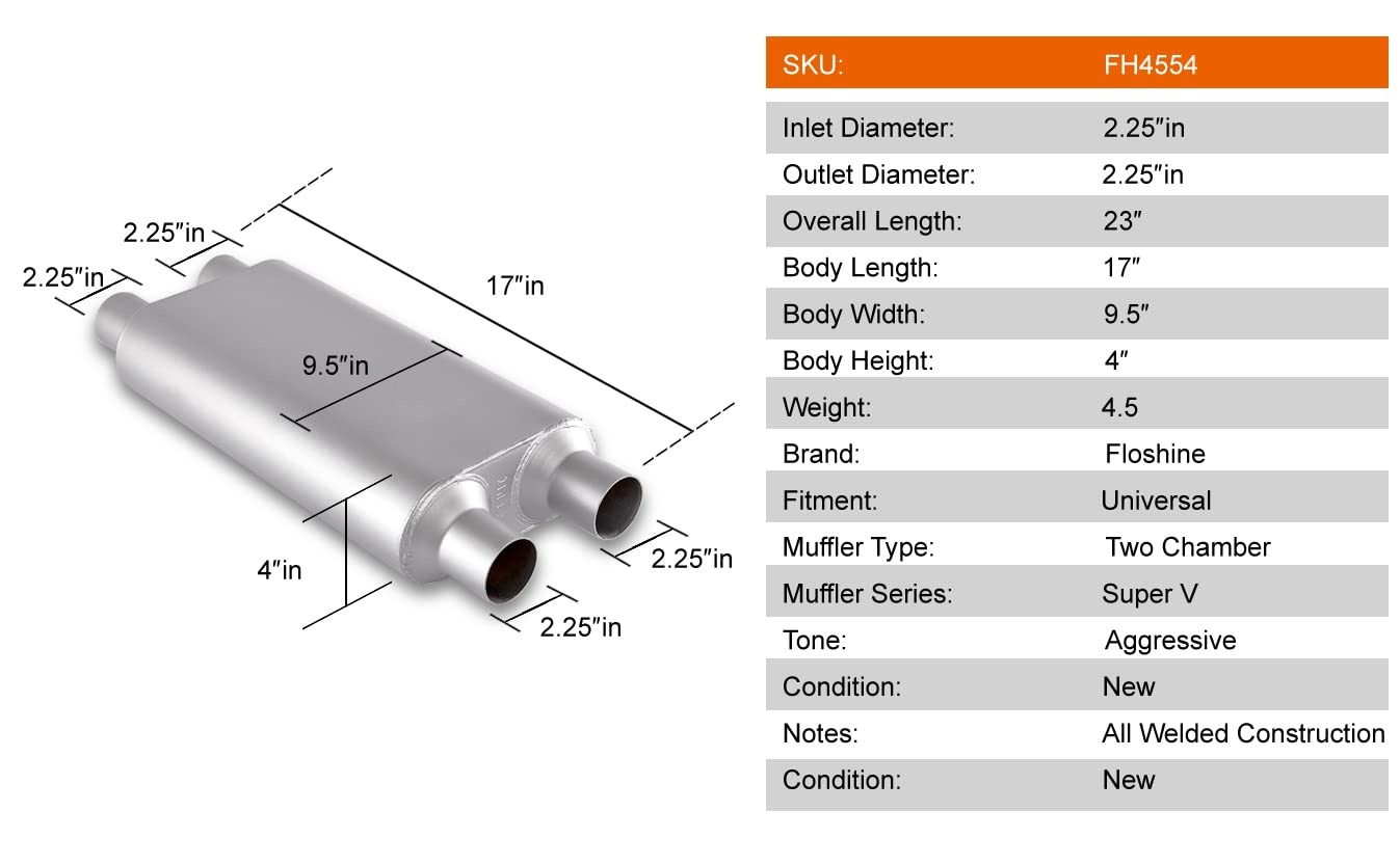 Universal Exhaust Muffler With Aggressive Sound, Anti-Corrosive Muffler, Chamber Performance Mufflers For Cars, Trucks(2.25'' Du