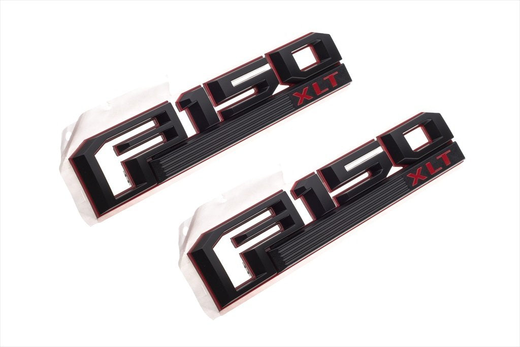 2015-2016 Ford F-150 Xlt Red & Black Fender Emblem Nameplates Right Left Set Oem
