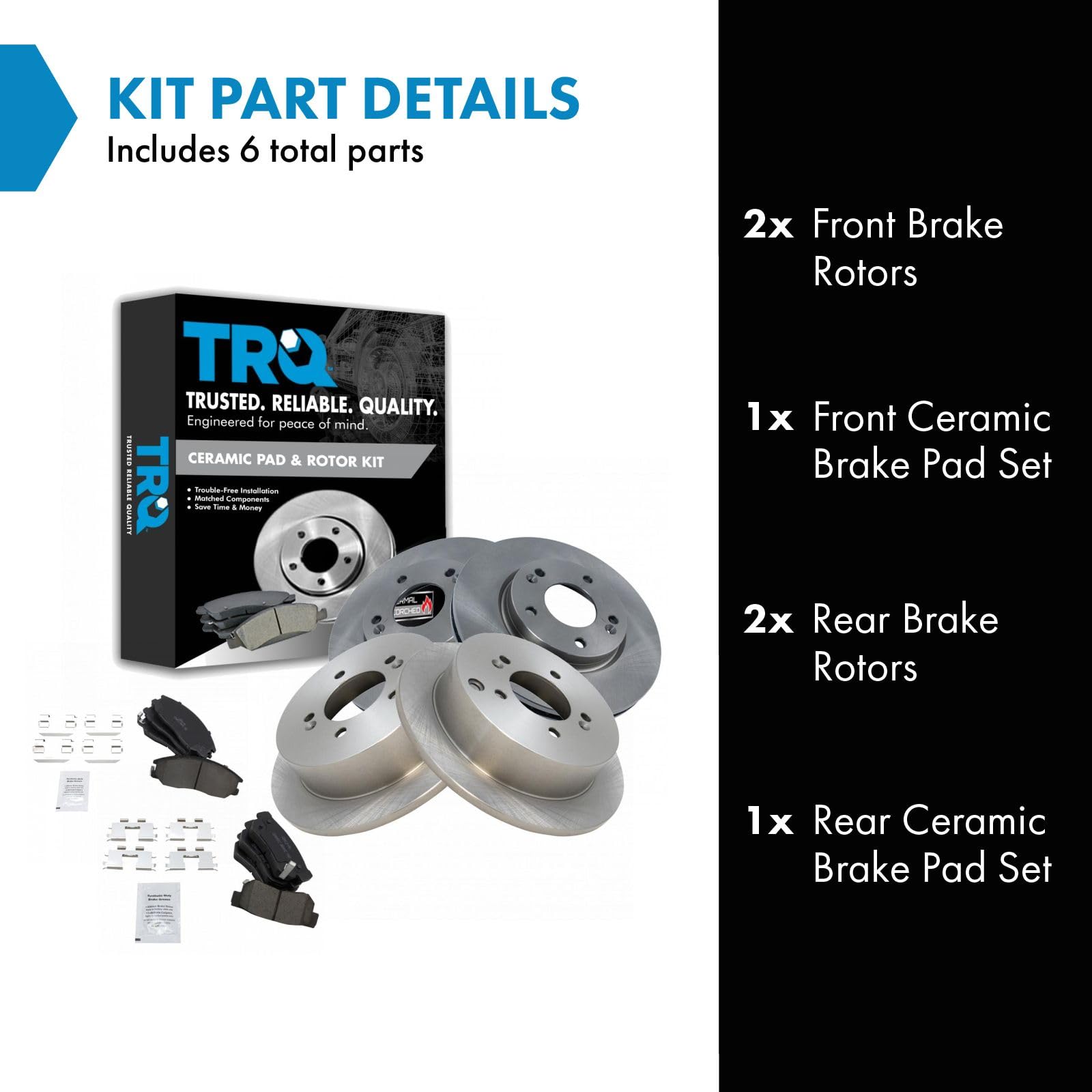 Trq Front And Rear Brake Pad & Rotor Kit Brake Pads Brake Rotor Ceramic Compatible With 2001-2005 Hyundai Santa Fe