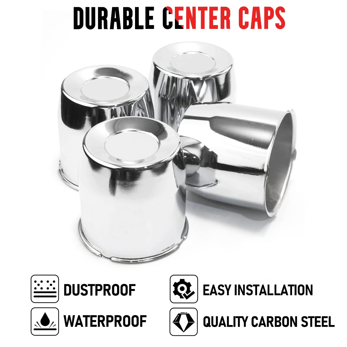 Rtrhinotuning 4Pcs 4.25'' Hub 4.33'' H Center Caps Push Through Hub Cap Chrome For Trailers And Trucks Wheel Rims