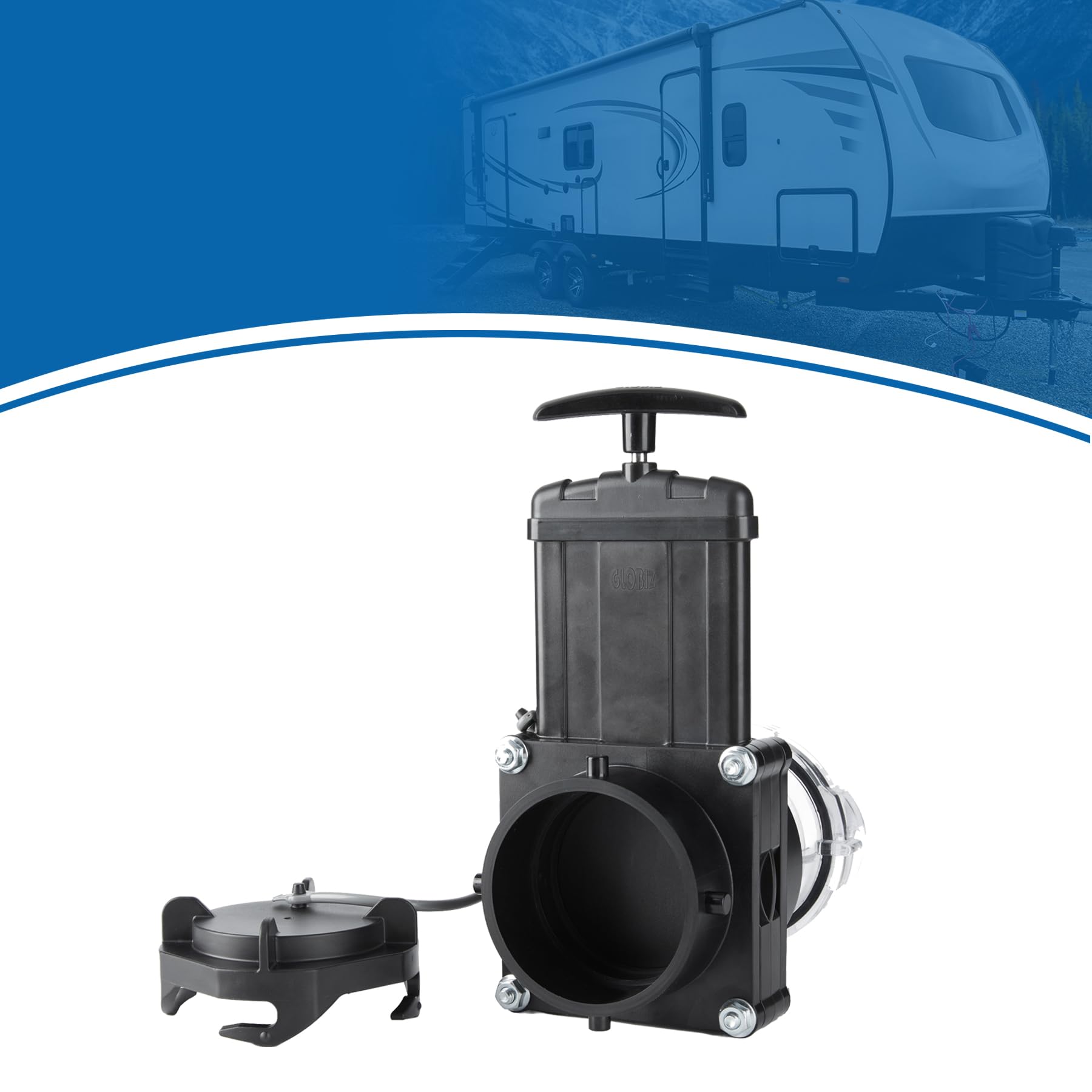 GLOBIZ Twist-On Waste Valve RV Gate Valve with Built-in Clear Adapter Compatible with Most Brands of Bayonet/Lug Adapter UV-Resi