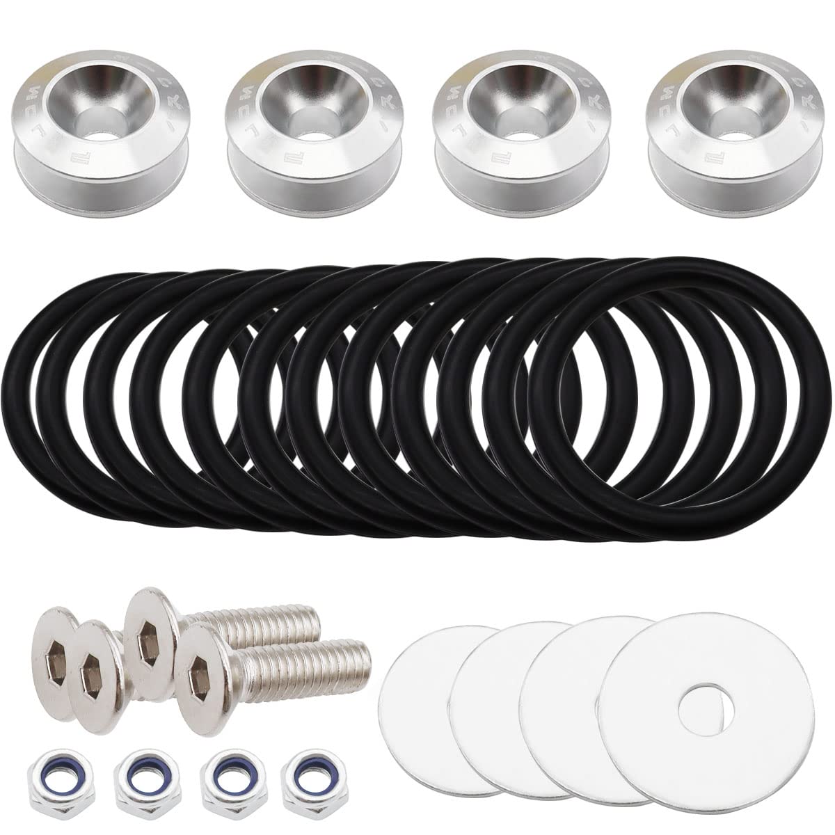 Taiss Bumper Quick Release (Silver), Front And Rear Bumper Tight Plate Fixing Kits, Supporting Reinforcing Washers And Screws, Compatible With Gm Bumper Engine Hatch Kit.