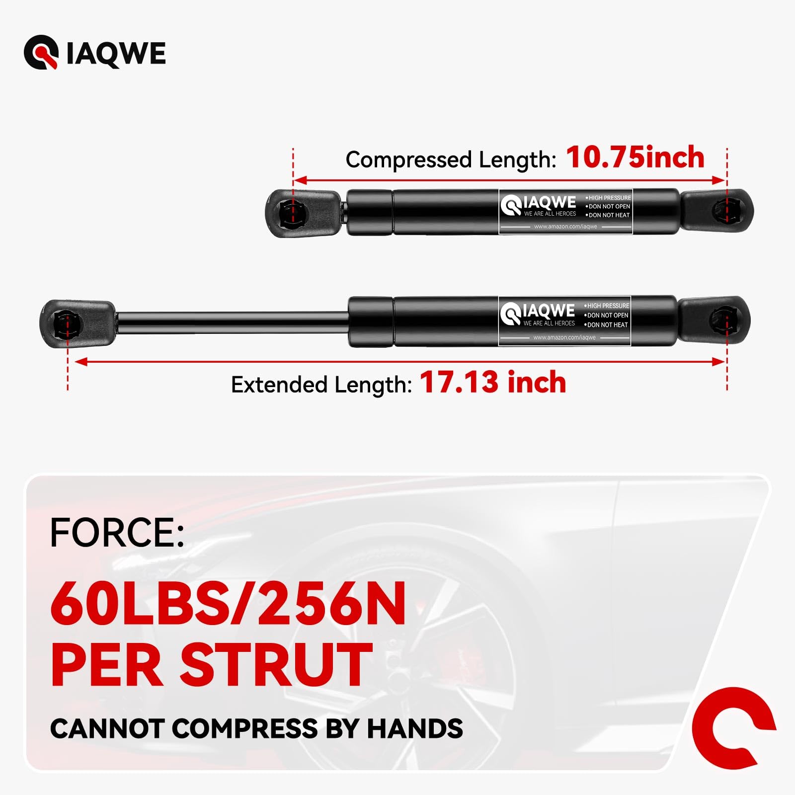 Iaqwe C1606867 17Inch 60Lb/267N Gas Struts Shocks Springs 17.10In Lift Support For Snugtop Are Leer Truck Camper Shell Topper Re