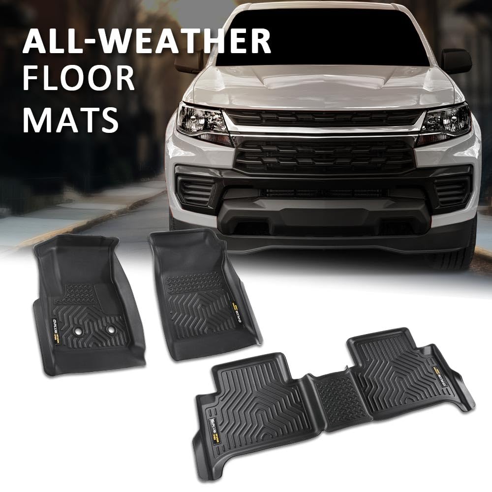 G-PLUS TPE Floor Mats for Chevy Colorado/GMC Canyon 2015-2022, Black All-Weather Liners, Full Coverage for 1st & 2nd Row