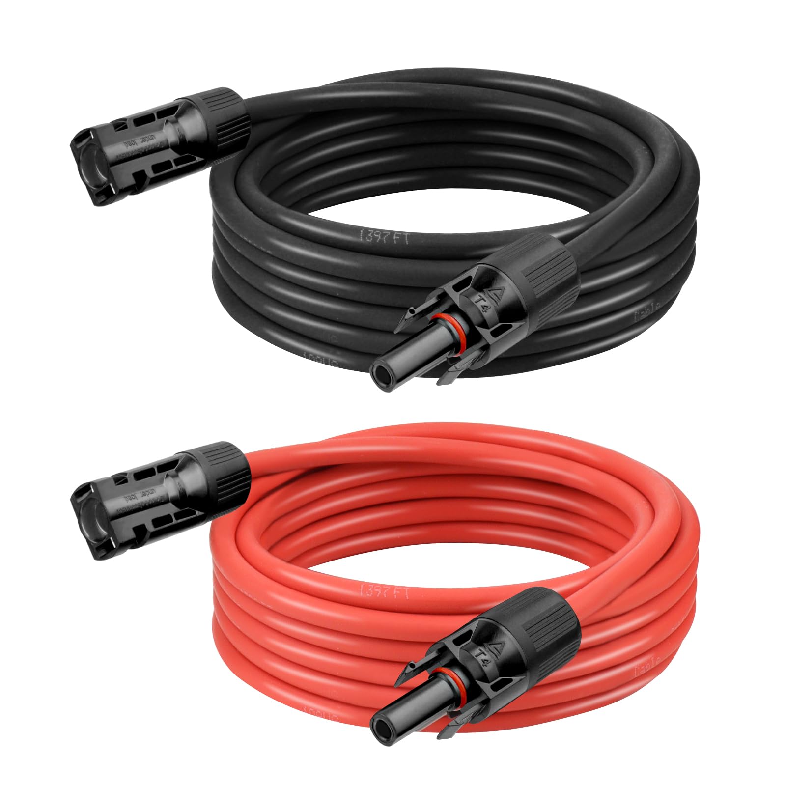 Kimbluth 10 AWG Solar Extension Cable 12FT Black + 12FT Red, Ultra Solar Panel Wire Male to Female Tinned Copper Wire for Automo