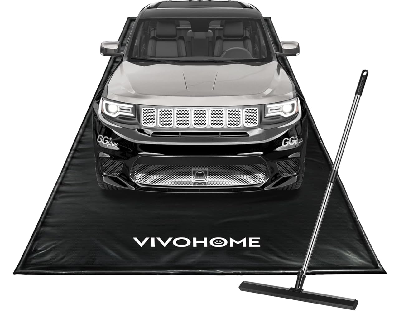 VIVOHOME Containment Mat (7'9 x 16') with Stay Put Corner, PVC Garage Floor Mats, Heavy Duty Garage Parking Mat with a Squeegee,