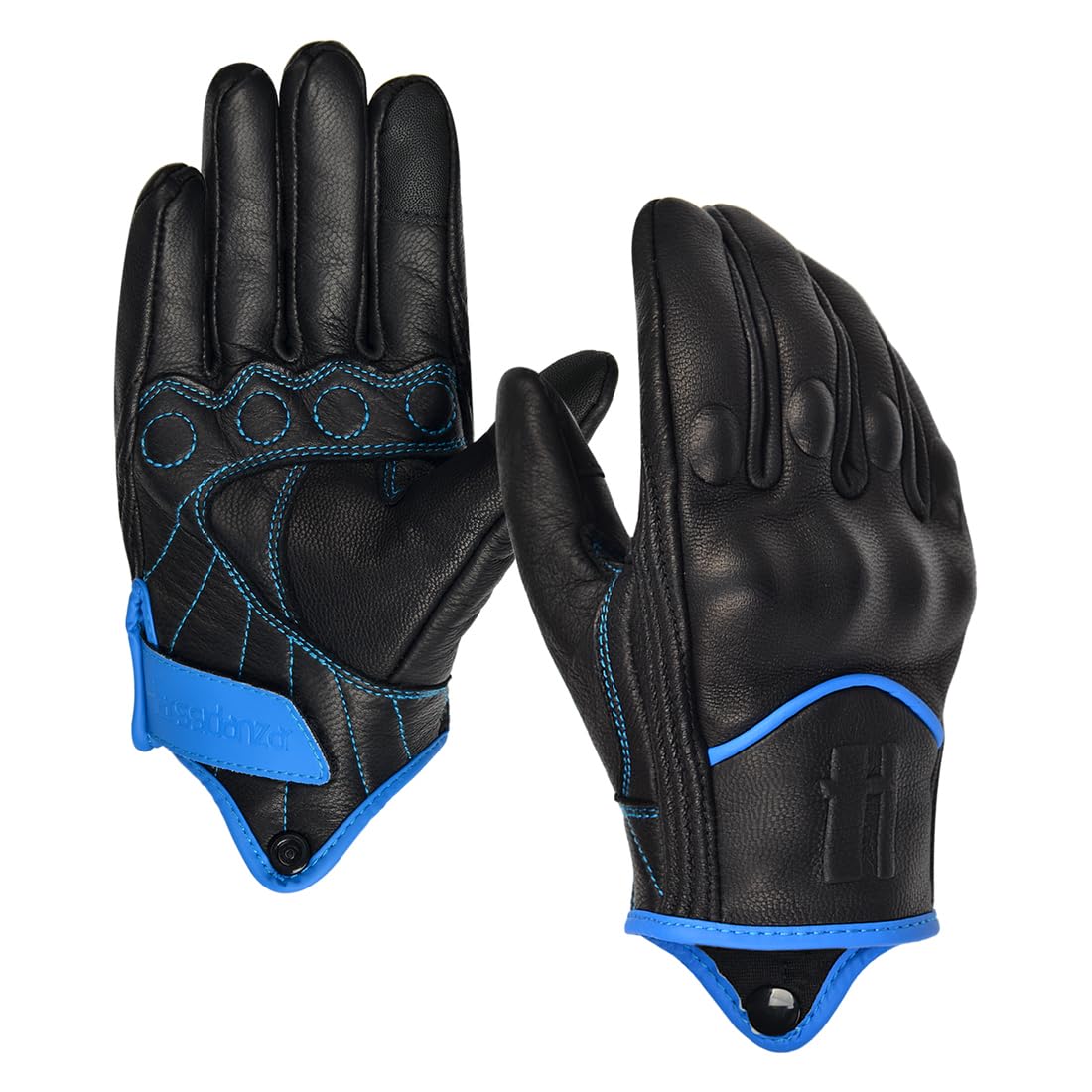 Harssidanza Woman Leather Motorcycle Gloves,Motorbike Gloves,Road Racing,Cycling,Climbing, Powersports Gloves Touchscreen,Blue,