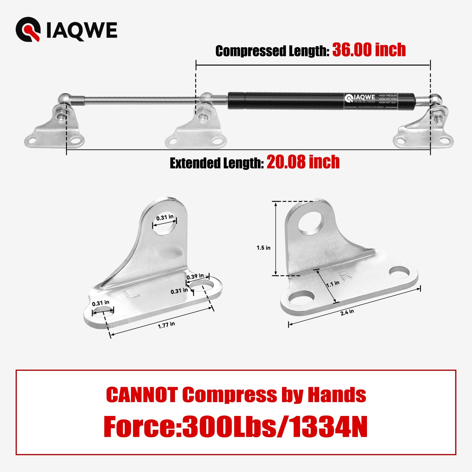 Iaqwe 36 Inch Gas Struts Shock 300Lb/1334N Lift Support With L-Type Mounts For Boat Cover Rv Bed Storage Heavy Duty Toolbox Lid