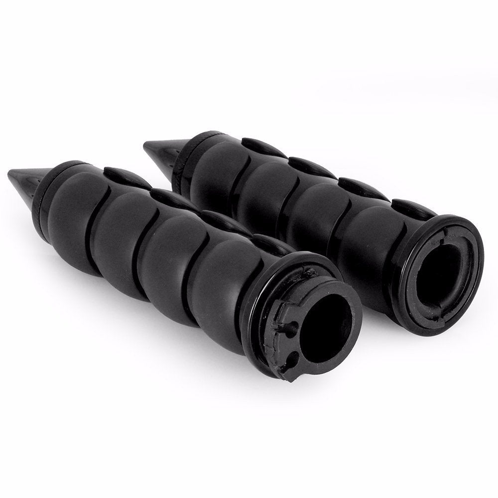 HTTMT TRHB114A-1'-BK Spike Black Comfort Rubber Motorcycle Handlebar Hand Grips (1 inch) Custom Black Billet Grips Compatible with Cruisers/Choppers/Harley Davidson