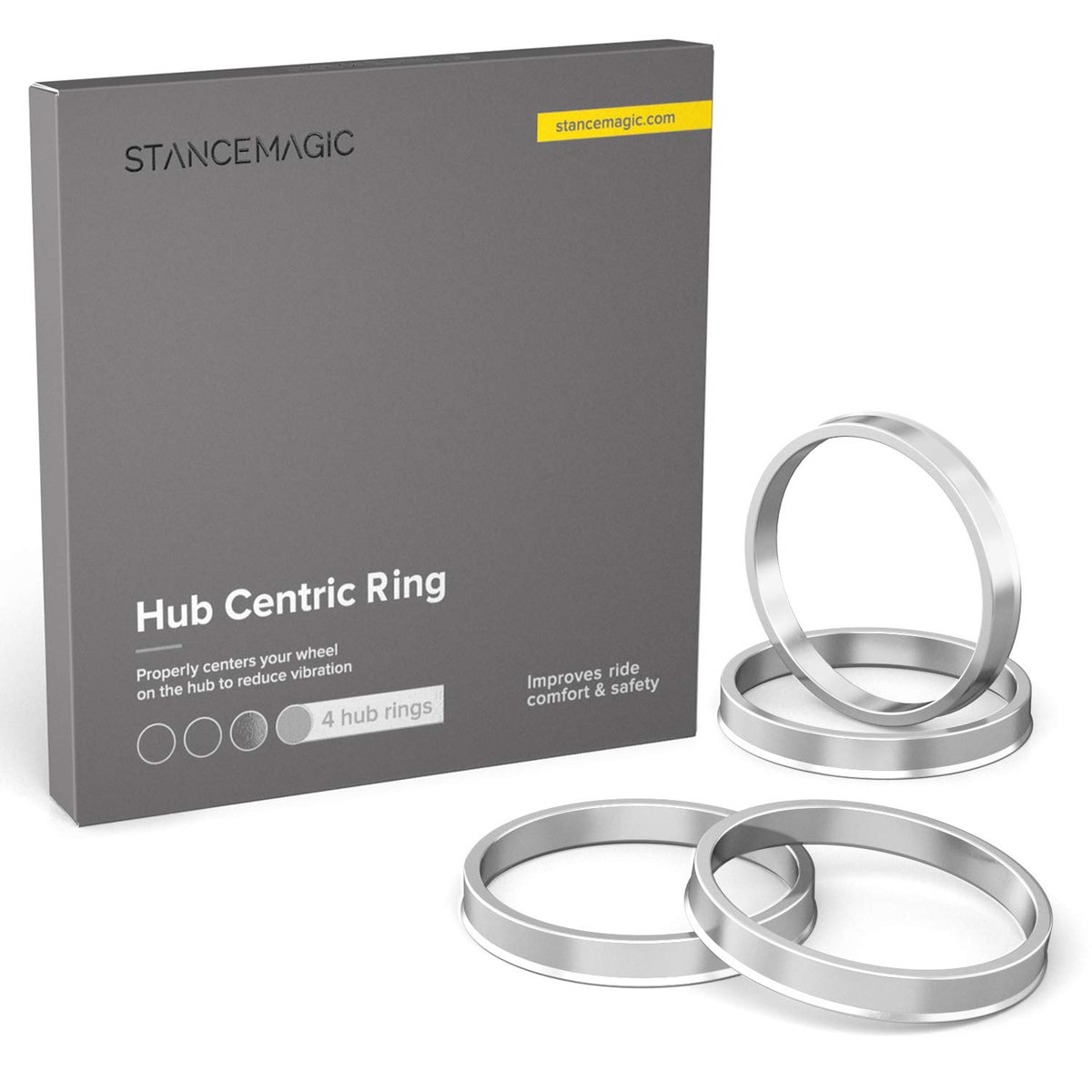 Stancemagic Hubcentric Rings (Pack Of 4) - 60.1Mm Id To 73.1Mm Od - Silver Aluminum Hubrings - Only Fits 60.1Mm Vehicle Hubs And