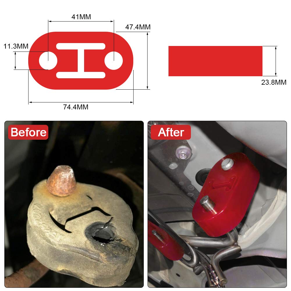 Ptnhz Racing Universal 4Pcs Polyurethane Exhaust/Muffler Rubber Short Hanger Insulator Bracket Bushing Mount 10Mm Red