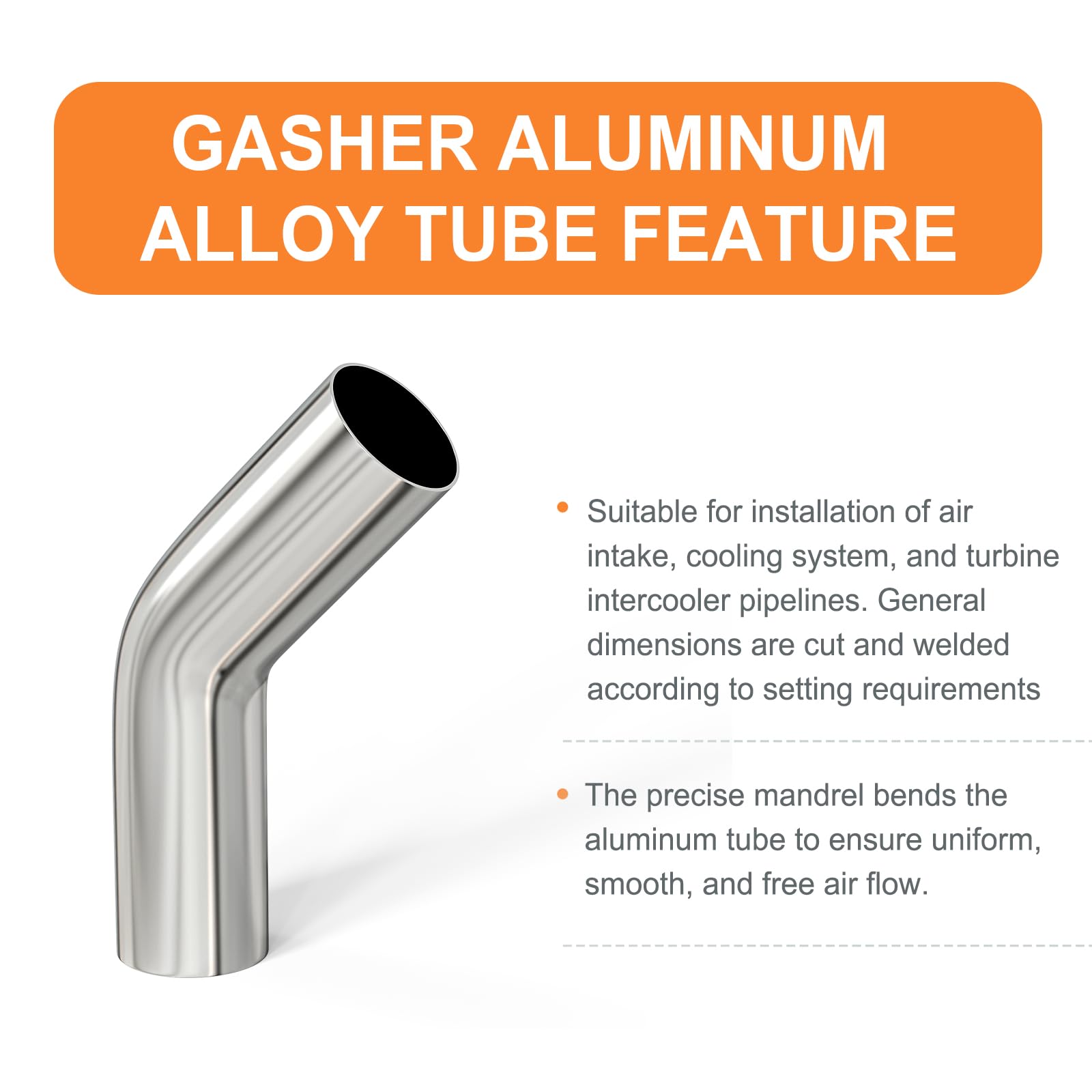 Gasher 1Pcs Intercooler Pipe Aluminum 45 Degree Elbow Alloy Tube 2.5''Od, Leg Length 4'' (100Mm), For Intake And Cooling Systems