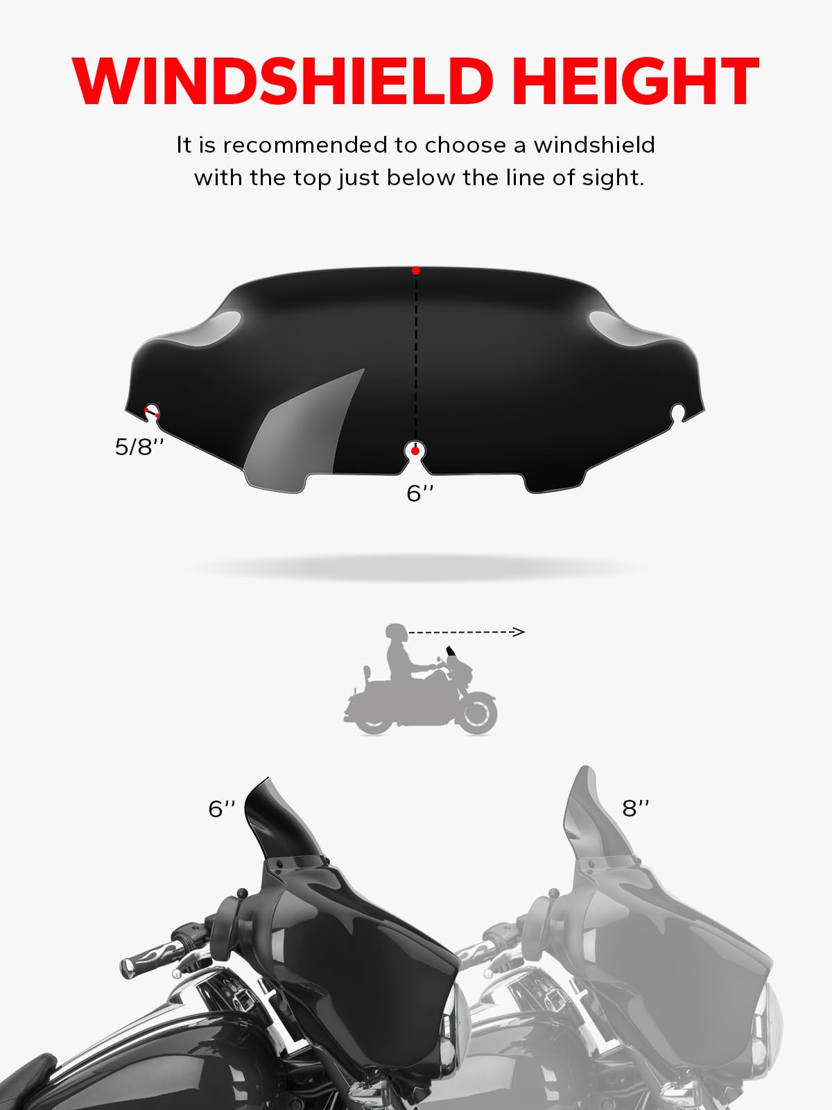 Amazicha Black 6 Windshield Windscreen Fit For Harley Electra Street Glide Touring 1996-2013