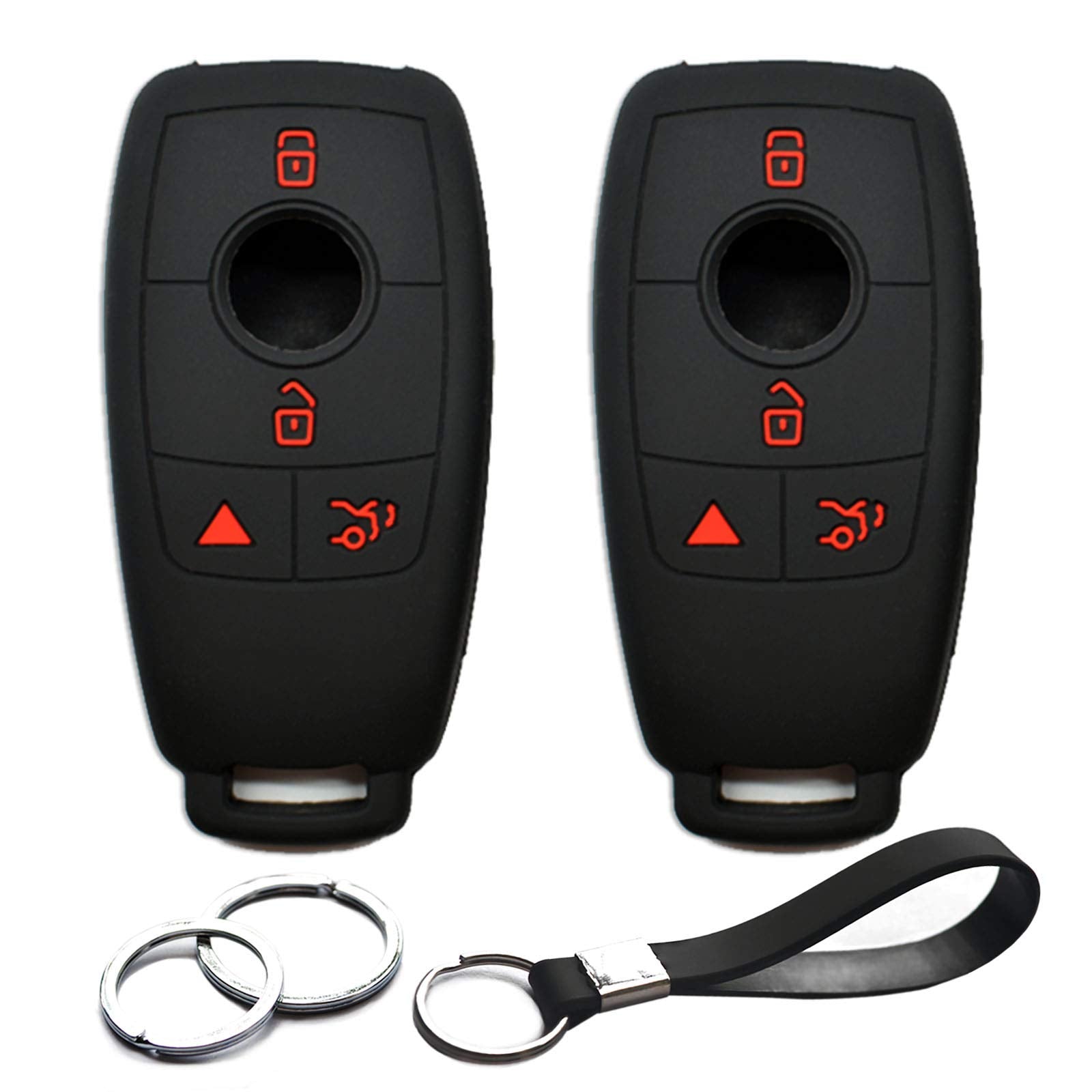 INFIPAR 2pcs Compatible with Mercedes-Benz Silicone FOB Key Case Cover Protector Keyless Remote Holder for Mercedes-Benz E300 E4
