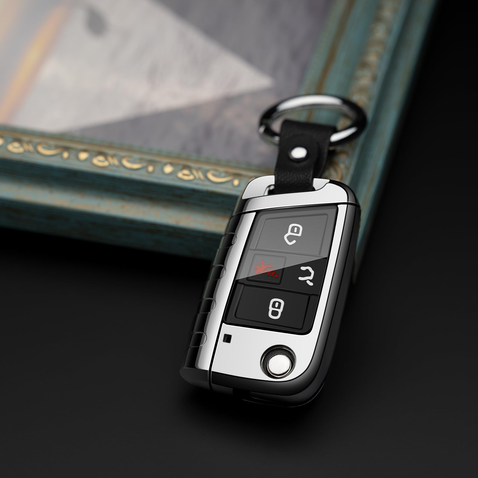 Zspdacc Compatible With Volkswagen Foldable Key Fob Cover Silver Tpu Protector Case Car Key Chain Holder