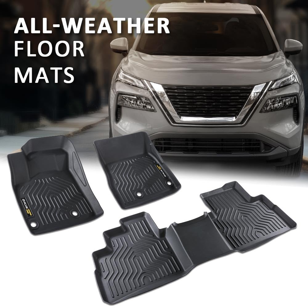 G-PLUS TPE Floor Mats Compatible with Nissan Rogue 2021-2024(No Sport Models) 3PCS Car Mats 1st & 2nd Row All Weather Floor Line