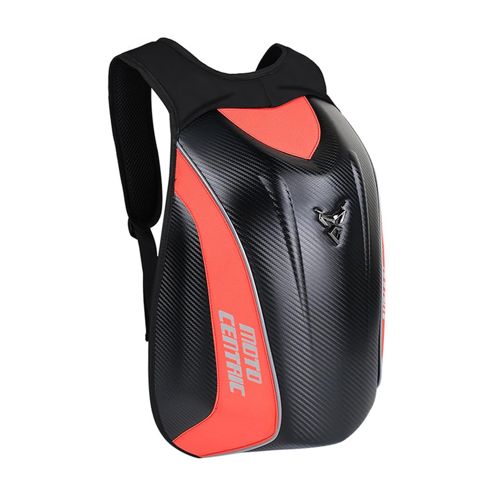 mjmoto Motorcycle Backpack Waterproof Large Capacity Carbon Fiber Rider Backpack Hard Shell Reflective Motorbike Travel Suitcase