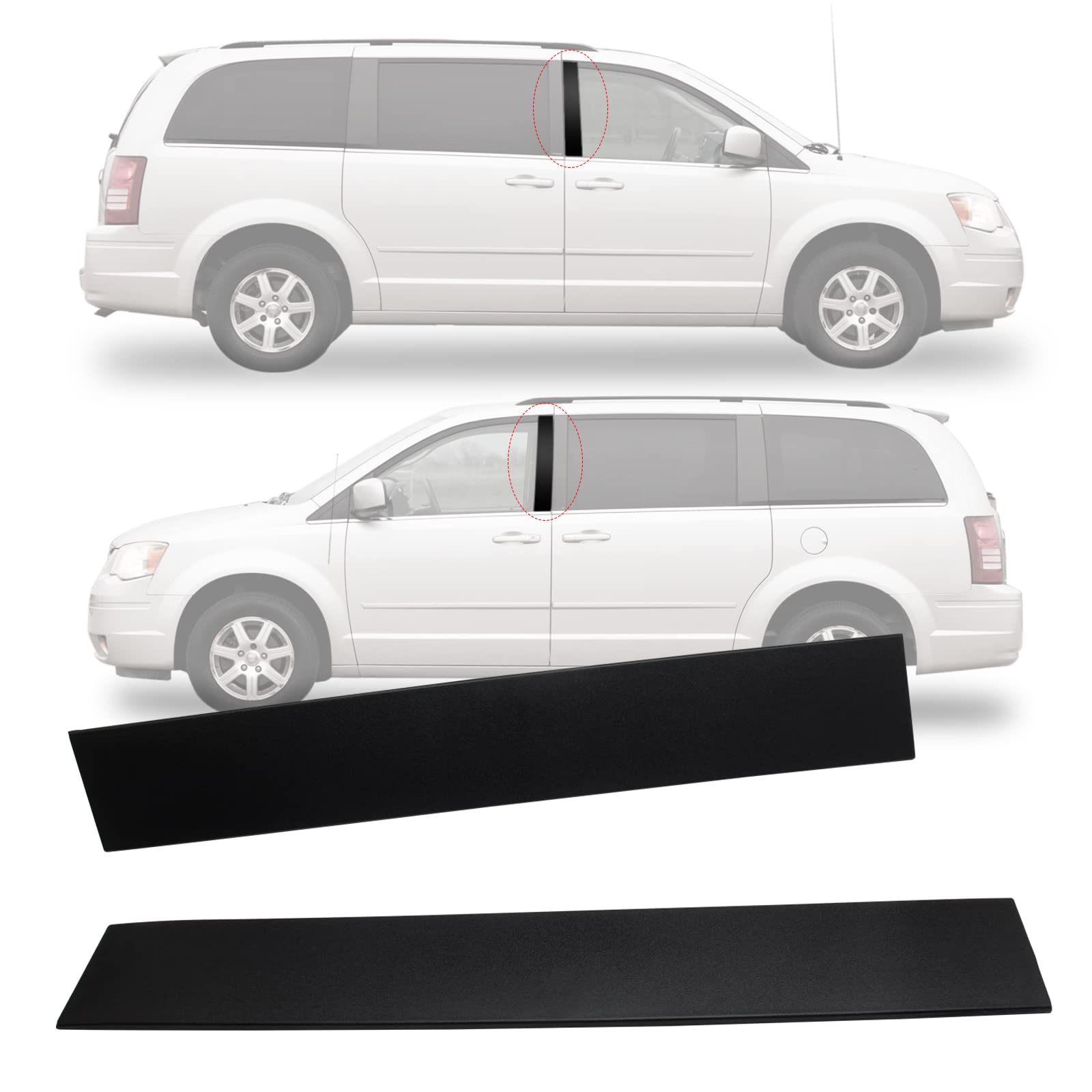 926-446 B Pillar Trim Door Molding For Front Passenger Driver Side Windshield Outer Compatible With 2008-2016 Chrysler Town & Co