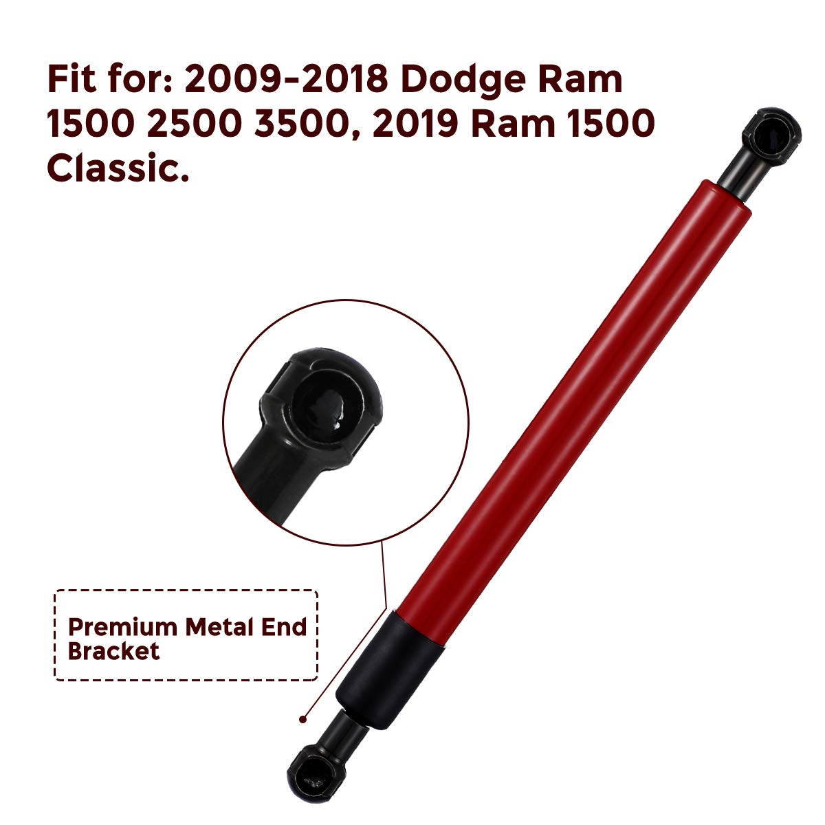 Tailgate Assist Shock Fit For 2009-2018 Dodge Ram 1500, 2019-2022 Ram 1500 Classic, 2010-2022 Ram Hd 1500 2500 3500 Red Vepagoo