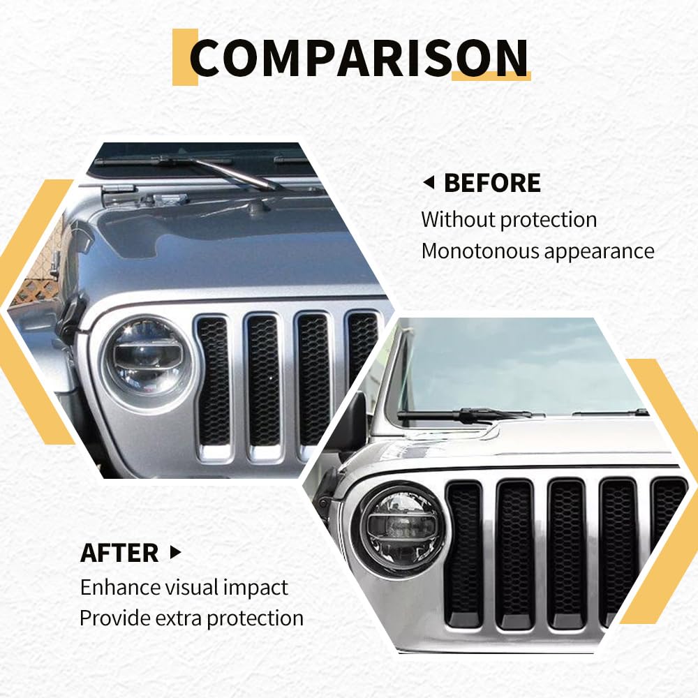 MAXDOM Grille Inserts Headlight Covers Set Fits for (2018-2023) Wrangler JL and Gladiator JT partial models Part#6KM37MRCAA (Bla