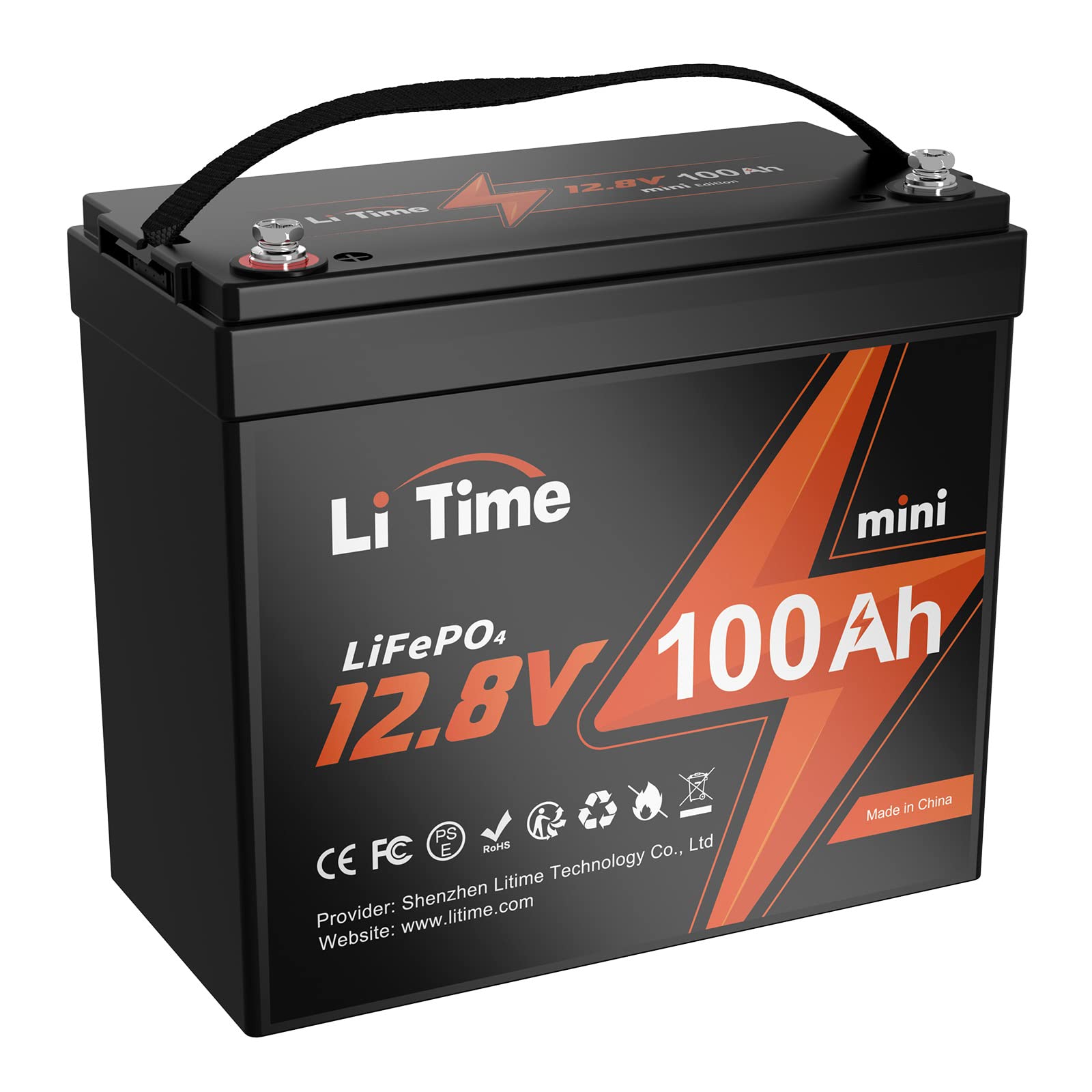 Litime 12V 100Ah Mini Lifepo4 Lithium Battery, Upgraded 100A Bms, 10-Year Lifespan With Up To 15000 Cycles, Max. 1280Wh Energy L