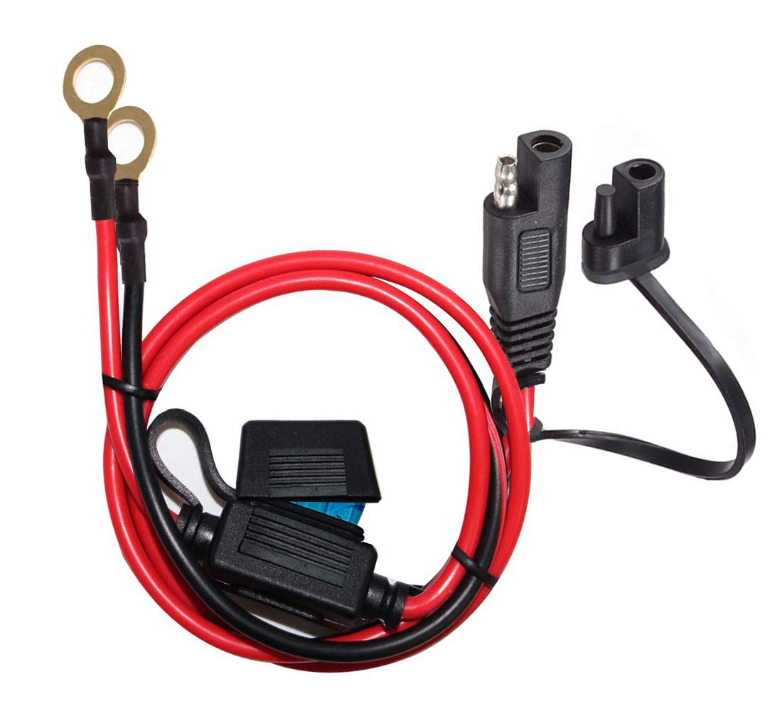 Yetor Sae To O Ring Terminal Harness, Sae Connector With 15A Protection Fuse For Safety, 2-Pin Quick Disconnect Plug,Sae Battery Extension Cable With 3.28Ft 10Awg For Motorcycle Cars. (100Cm)
