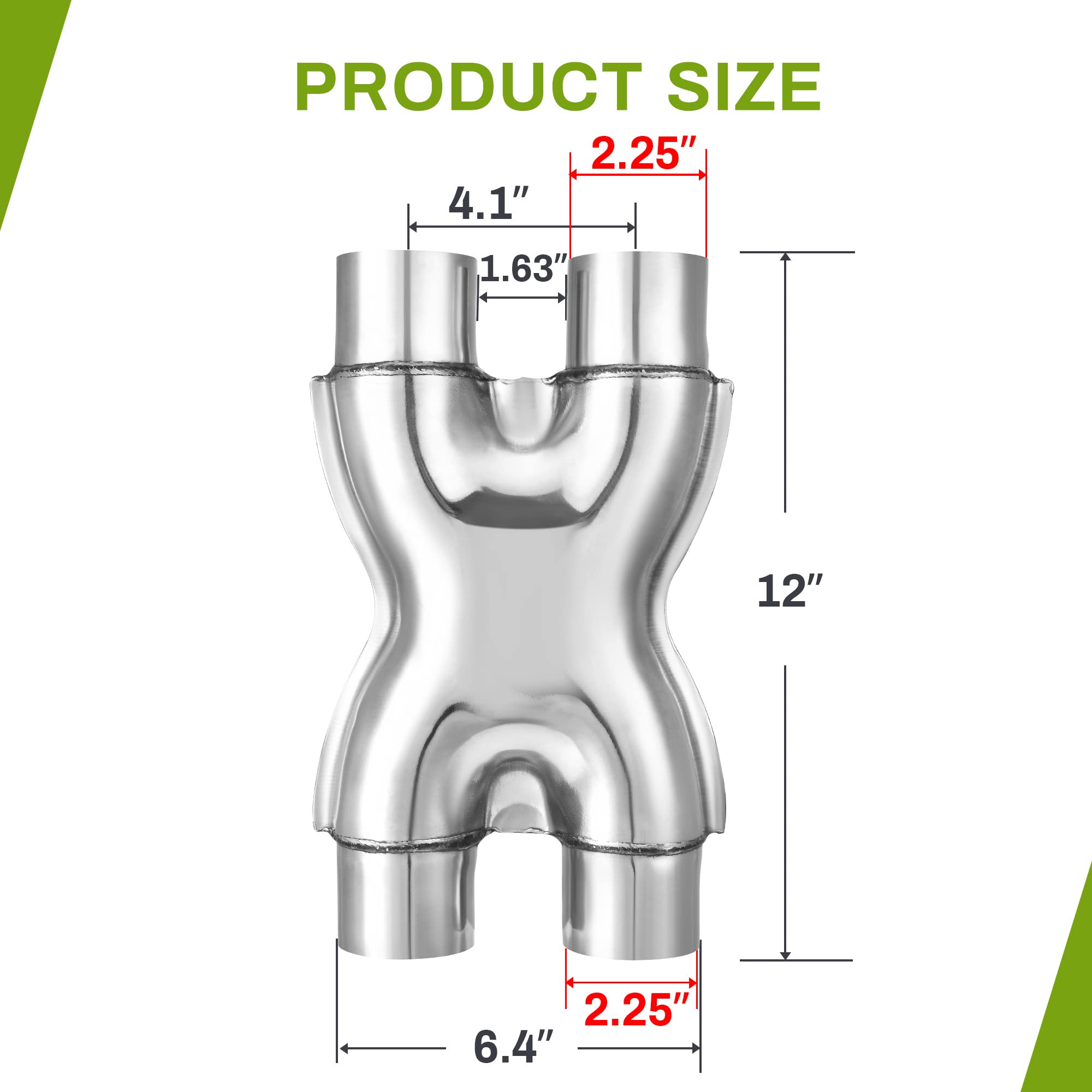 Autosaver88 2.25 Inch Exhaust X Pipe, 2.25'' Dual Inlet/Outlet 12'' Long Stainless Steel Universal Exhaust Pipe Adapter Connecto